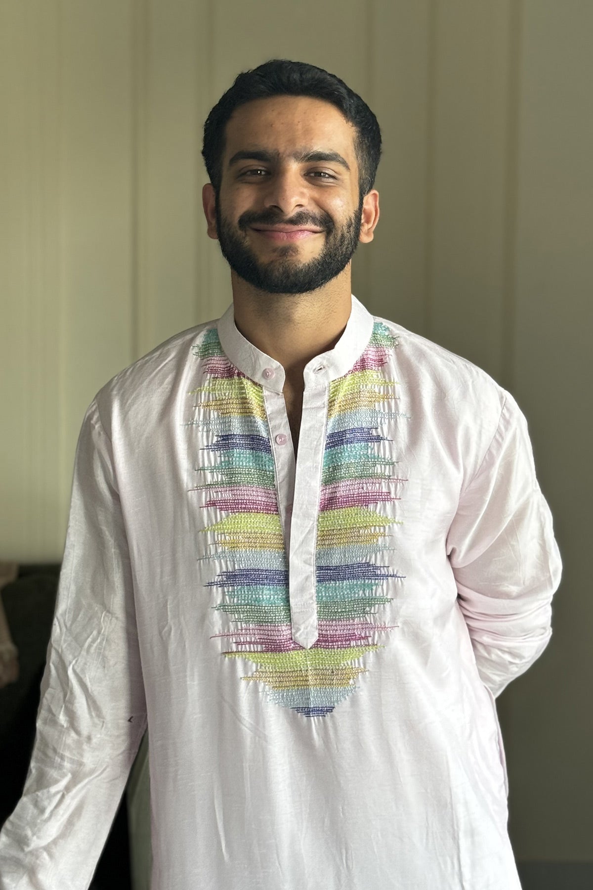 Vishnu Kaushal in Multicoloured Thread and Cutdana Embroidred Blush Pink Kurta and Pant