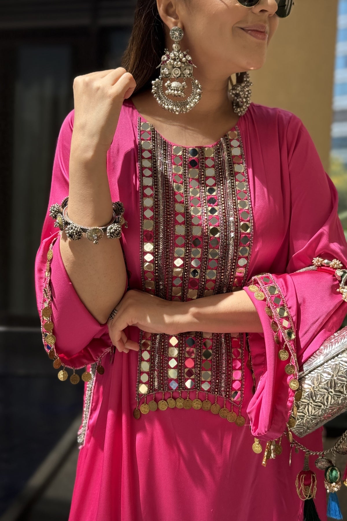 ISHA MULTANI IN FUSCHIA PINK EMBROIDERED KURTI SET