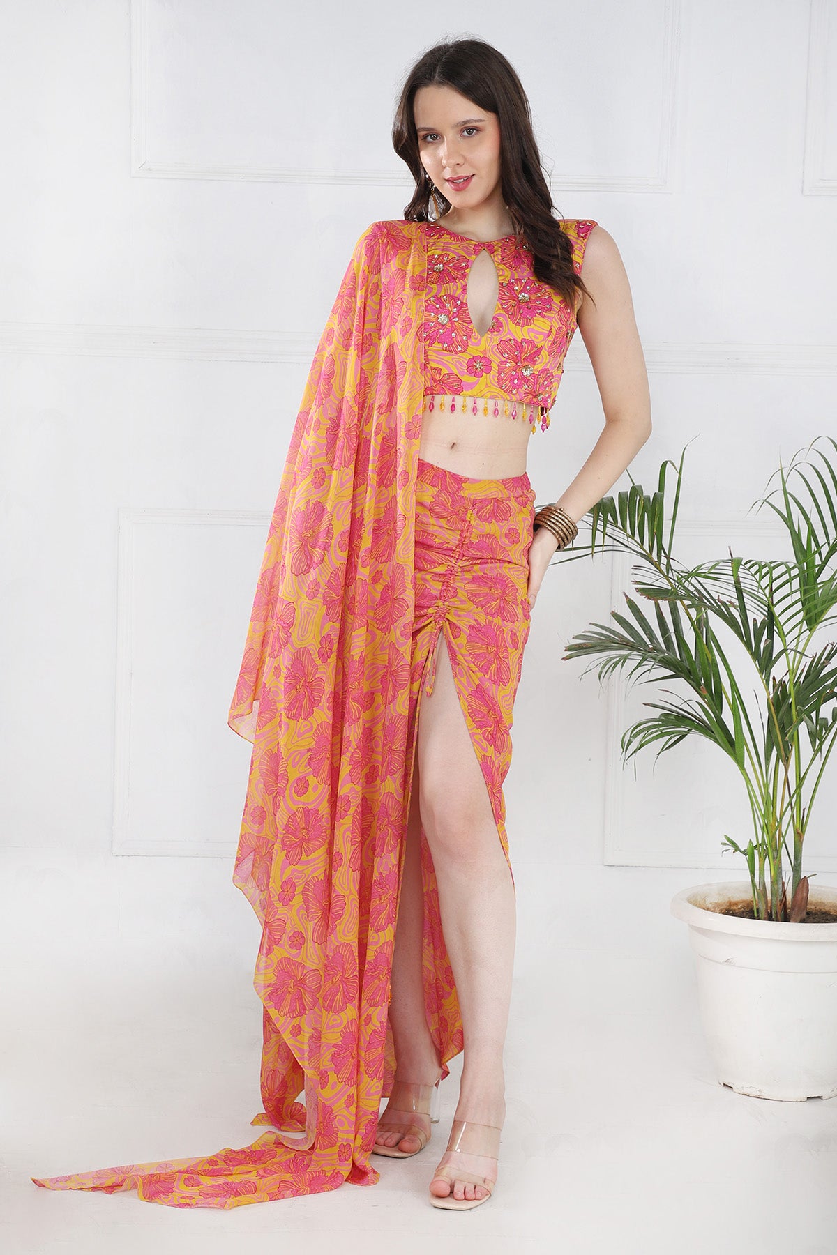 PINK CROP TOP SKIRT SET