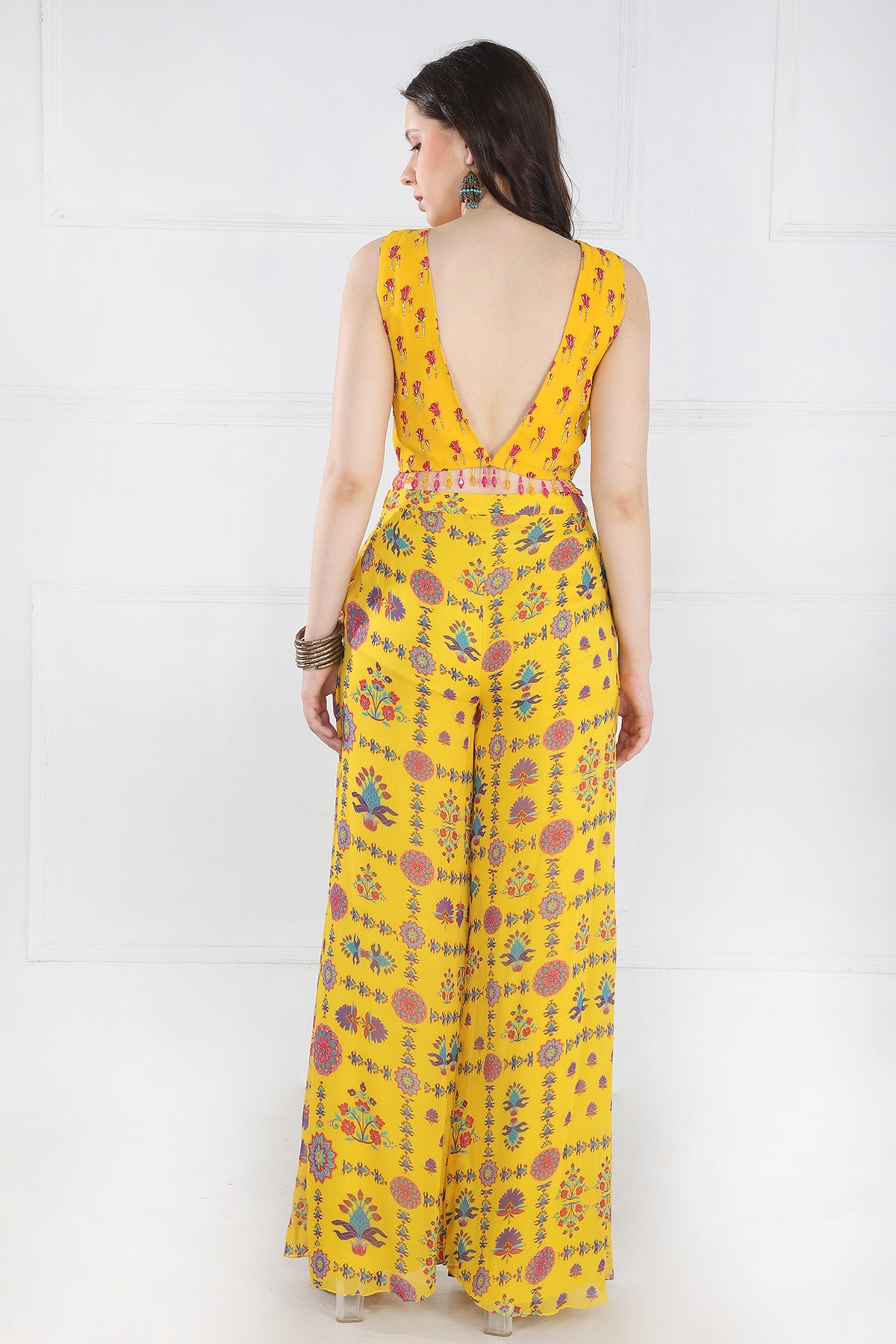 YELLOW CROP TOP PANTS SET