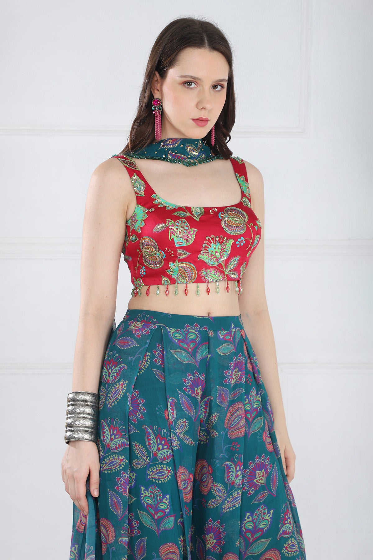 TEAL CROP TOP PANTS SET