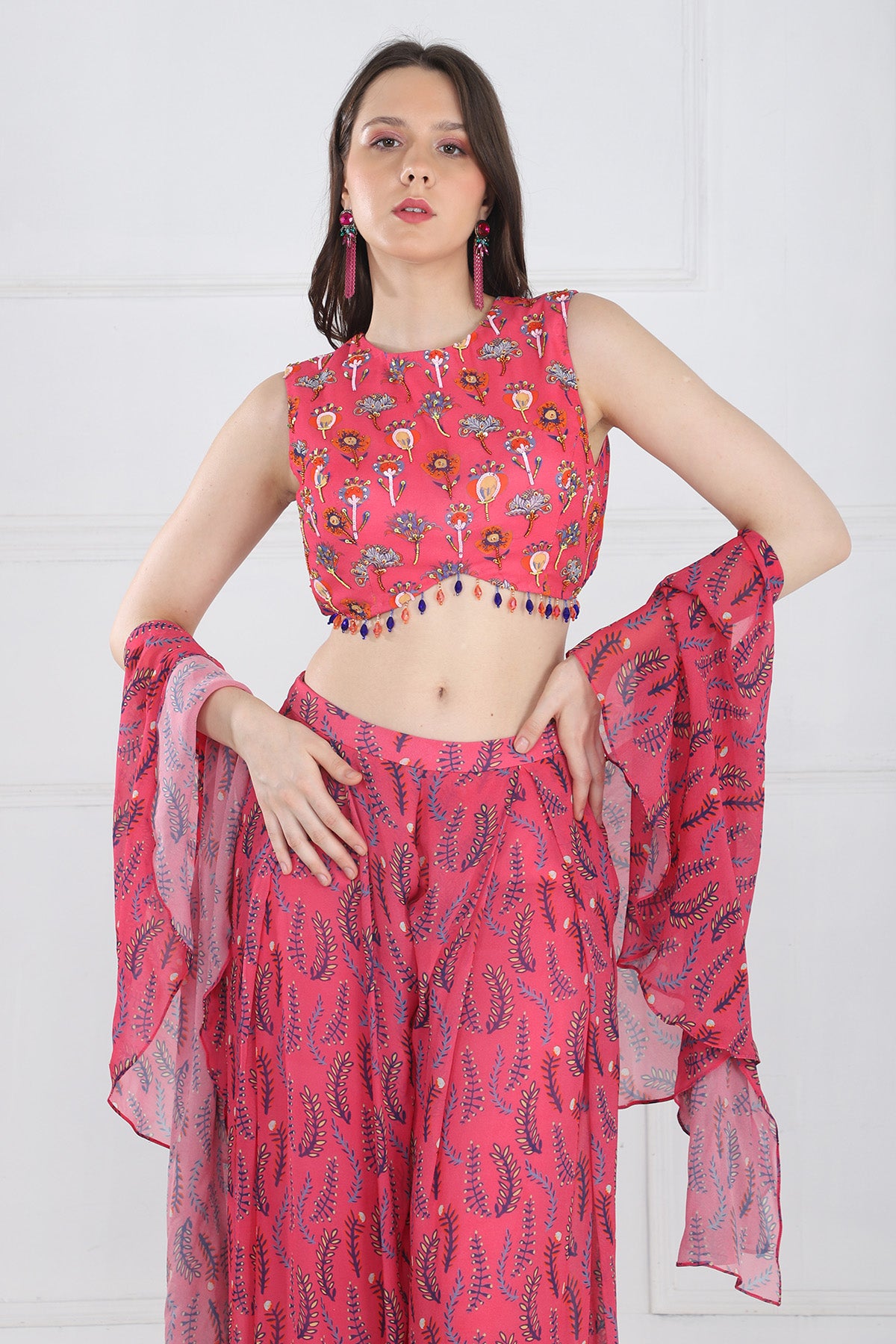 FUSCHIA PINK CROP TOP PANTS SET