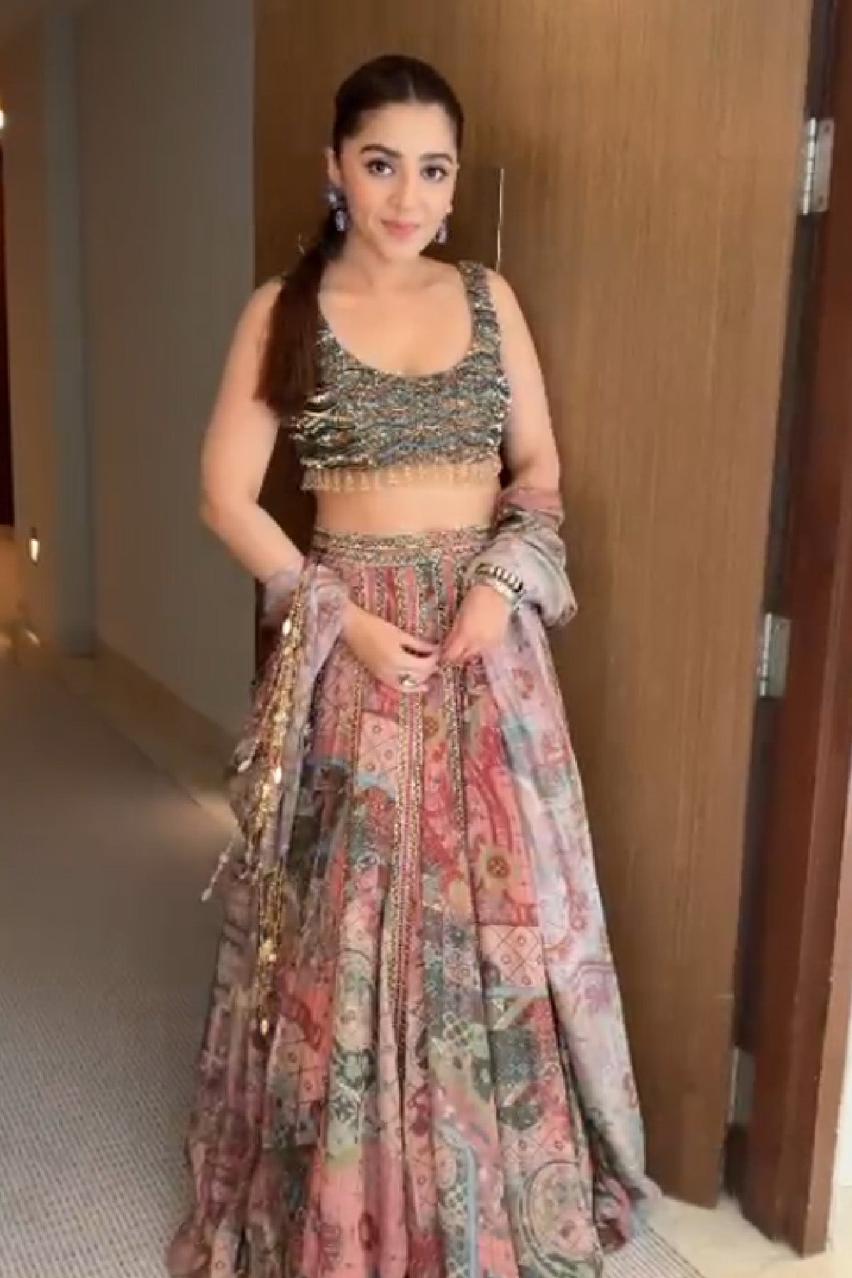 ISHA MULTANI IN DUSK PINK EMBROIDERED BLOUSE WITH LACE LEHENGA & TASSEL DUPATTA SET