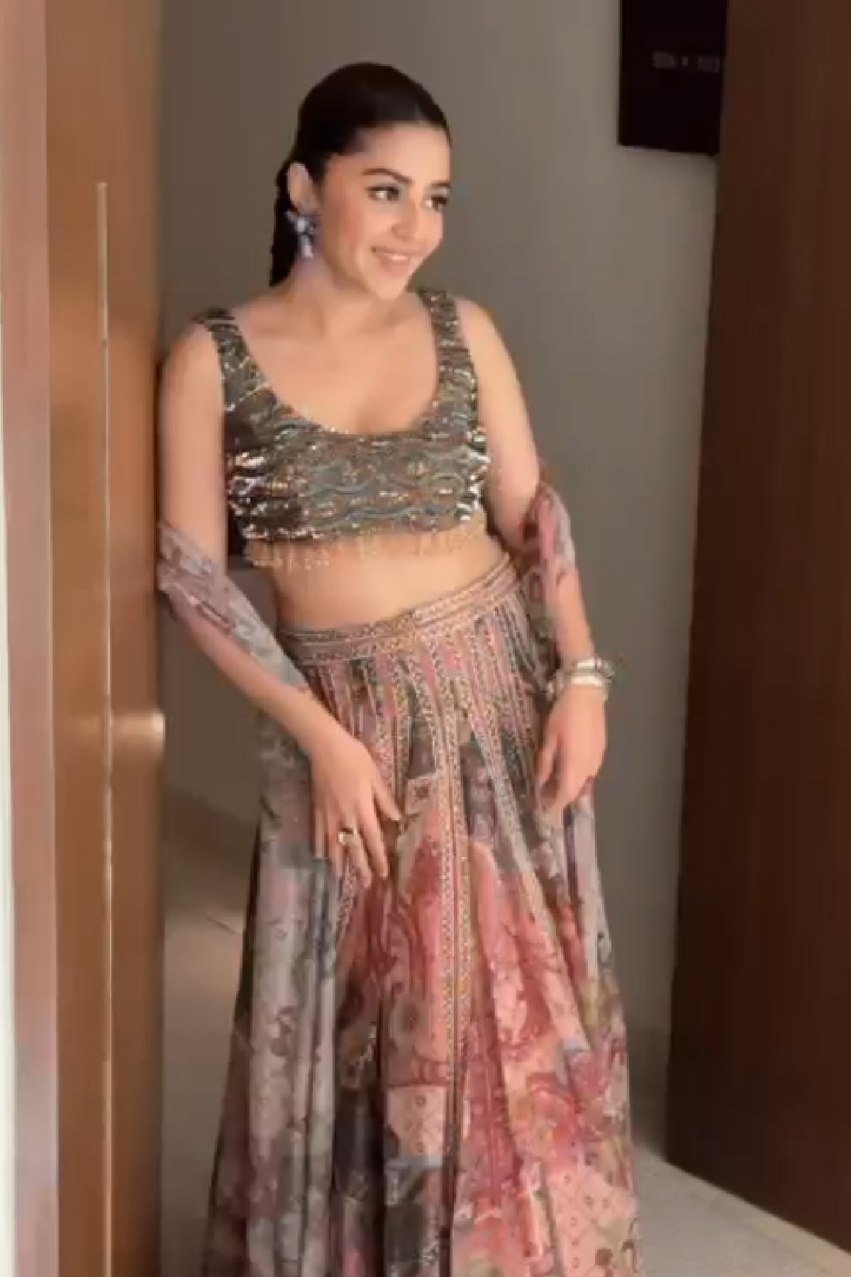 ISHA MULTANI IN DUSK PINK EMBROIDERED BLOUSE WITH LACE LEHENGA & TASSEL DUPATTA SET