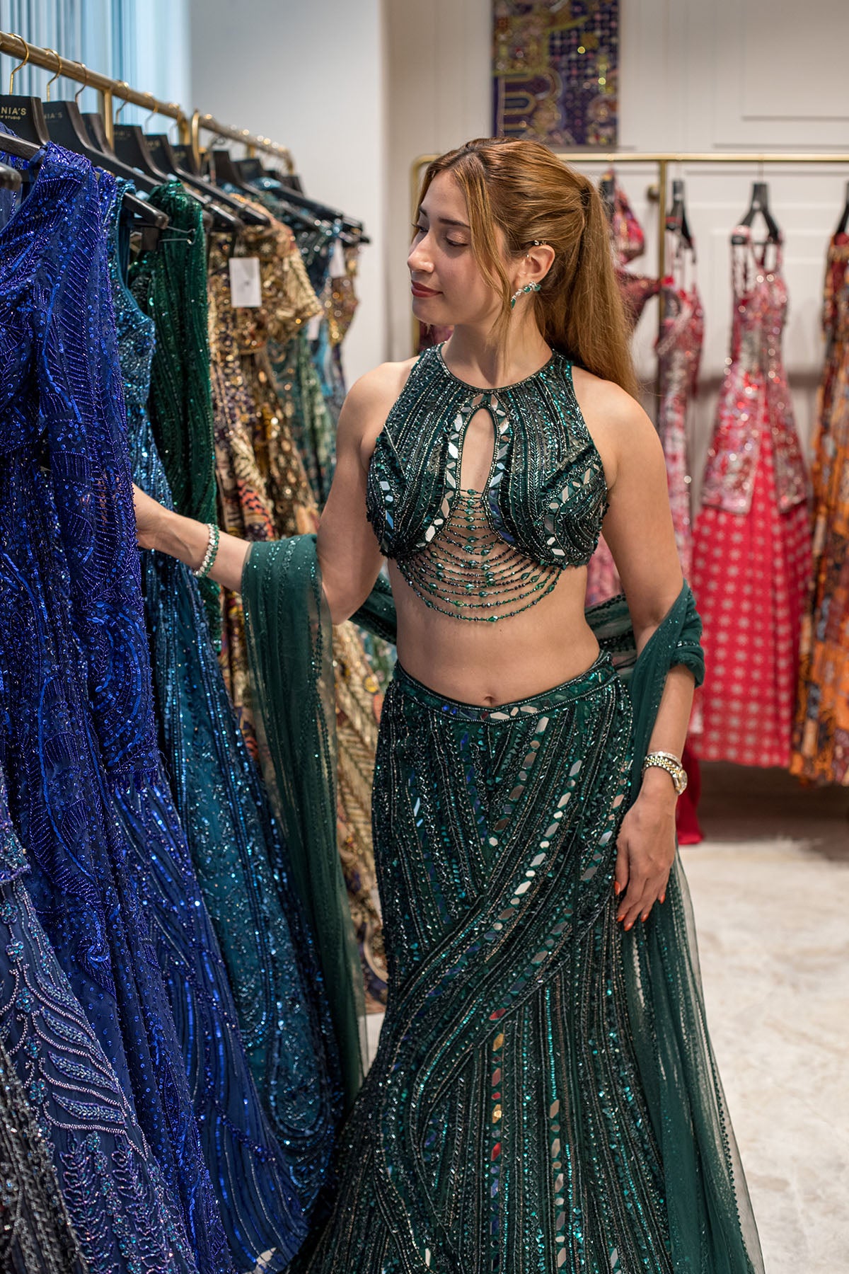 NATALIA MISTRY IN EMERALD GREEN EMBELLISHED MERMAID SKIRT SET