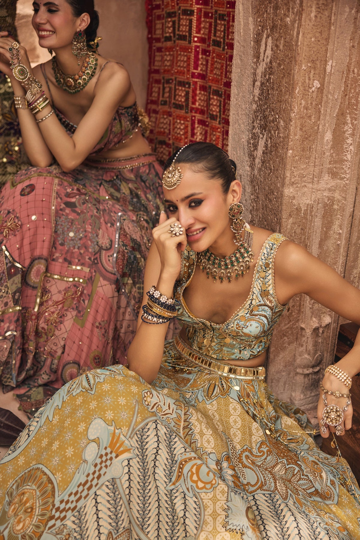 YELLOW FLORAL CORSET WITH TASSEL LEHENGA & PRINTED DUPATTA SET
