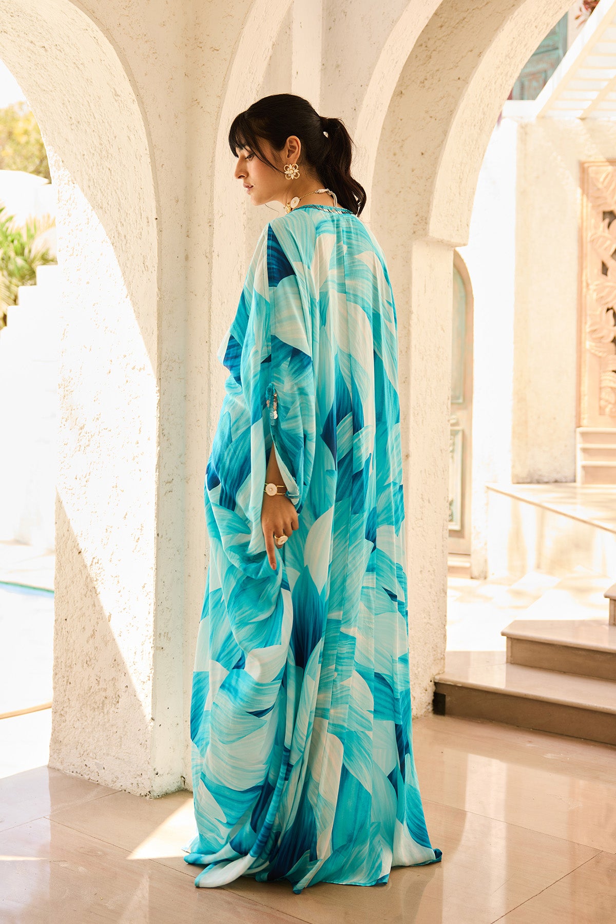 Breezy Blue Petal Printed Kaftan