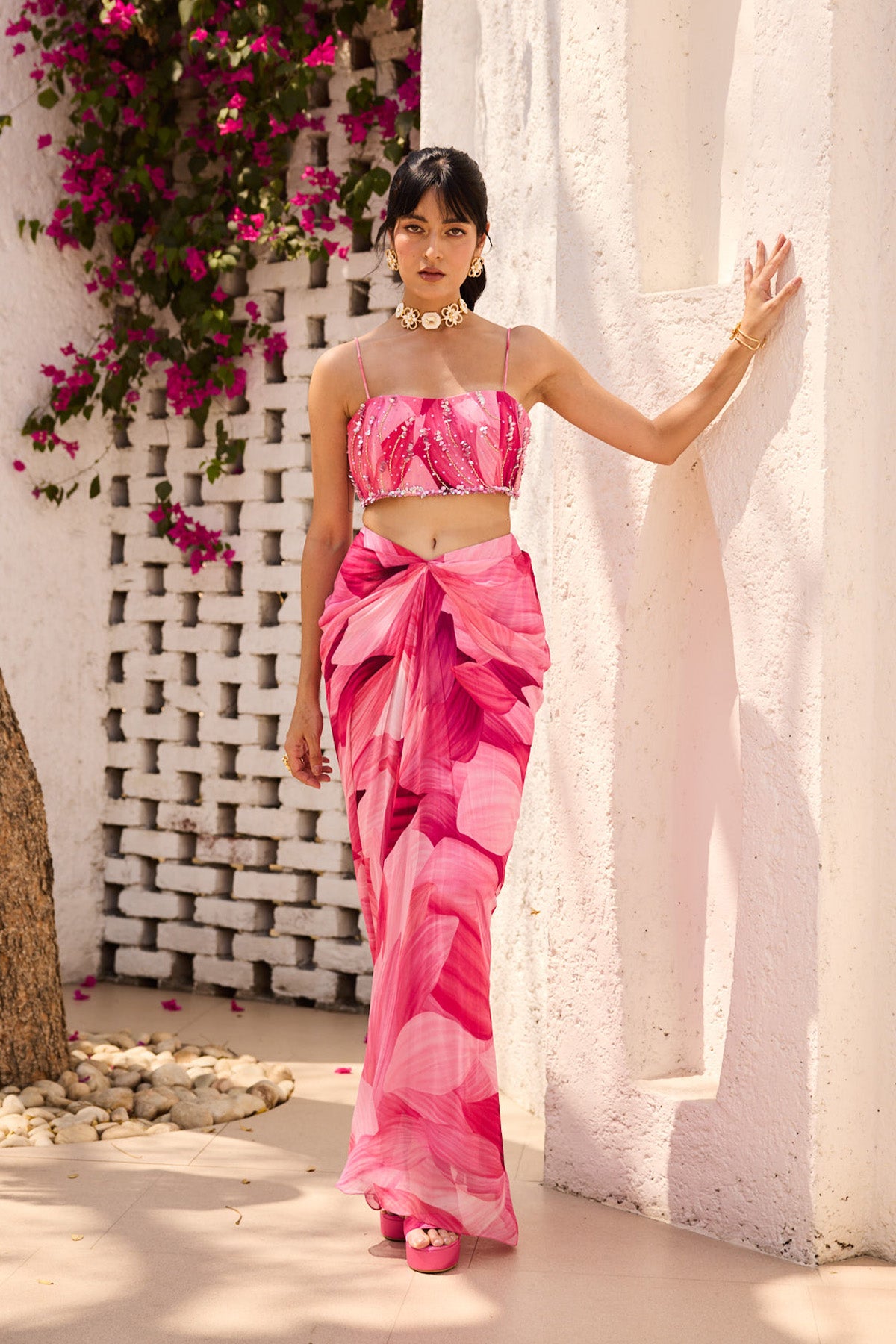 Blush Pink Petal Printed Skirt Top