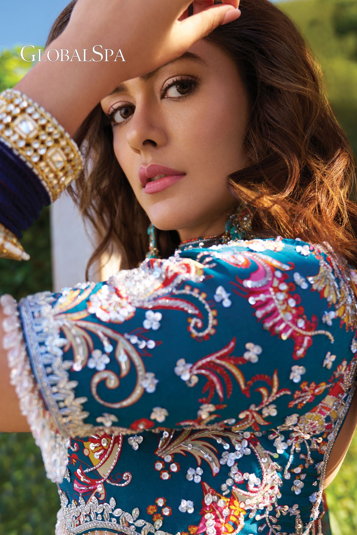 Mrunal Thakur in Teal embroidered blouse and Lehenga set