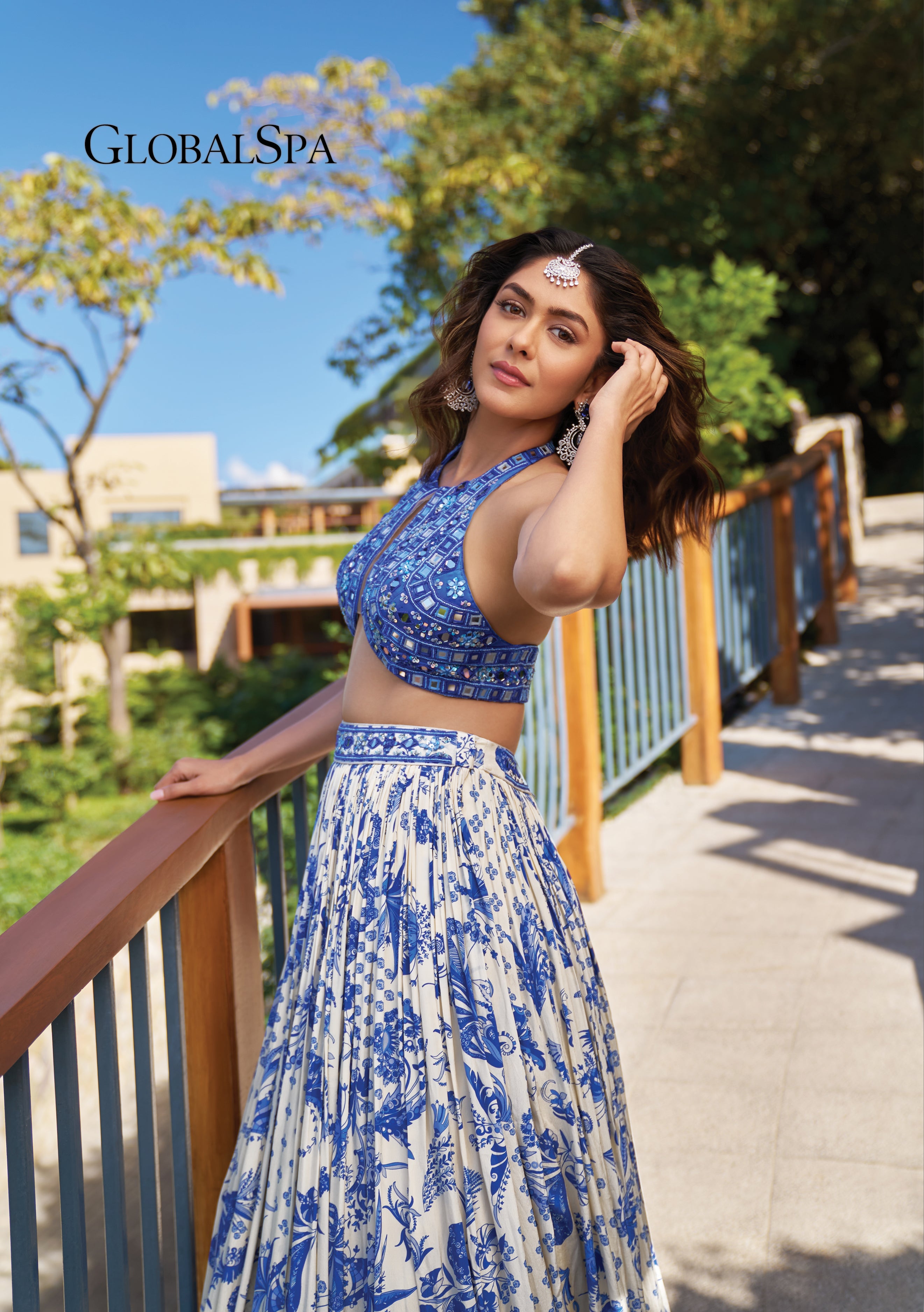 Mrunal Thakur in Blue embroidered blouse and lehenga set