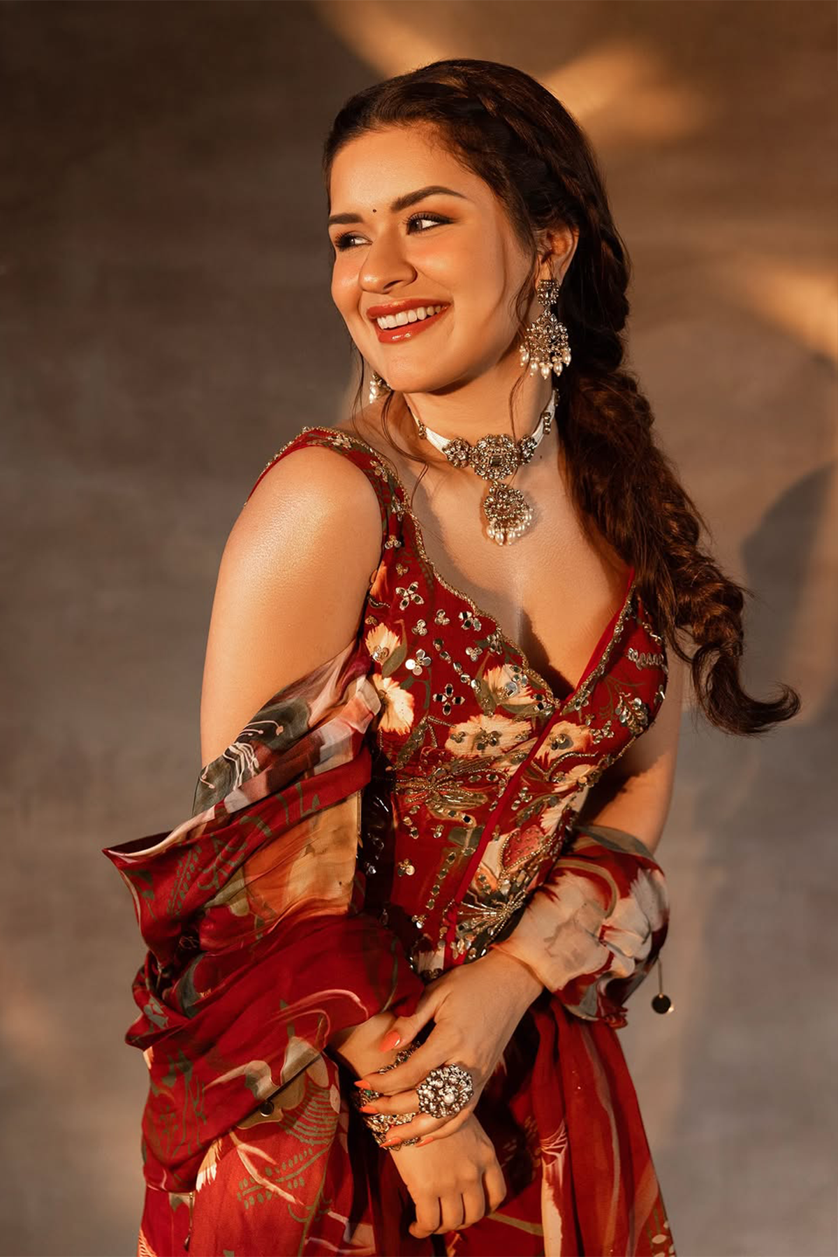 Avneet Kaur in Red Floral Printed Co-Ord Set