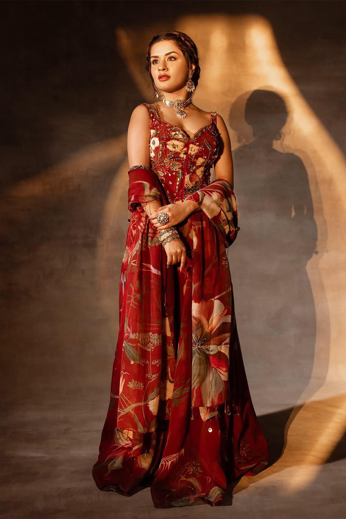 Avneet Kaur in Red Floral Printed Co-Ord Set