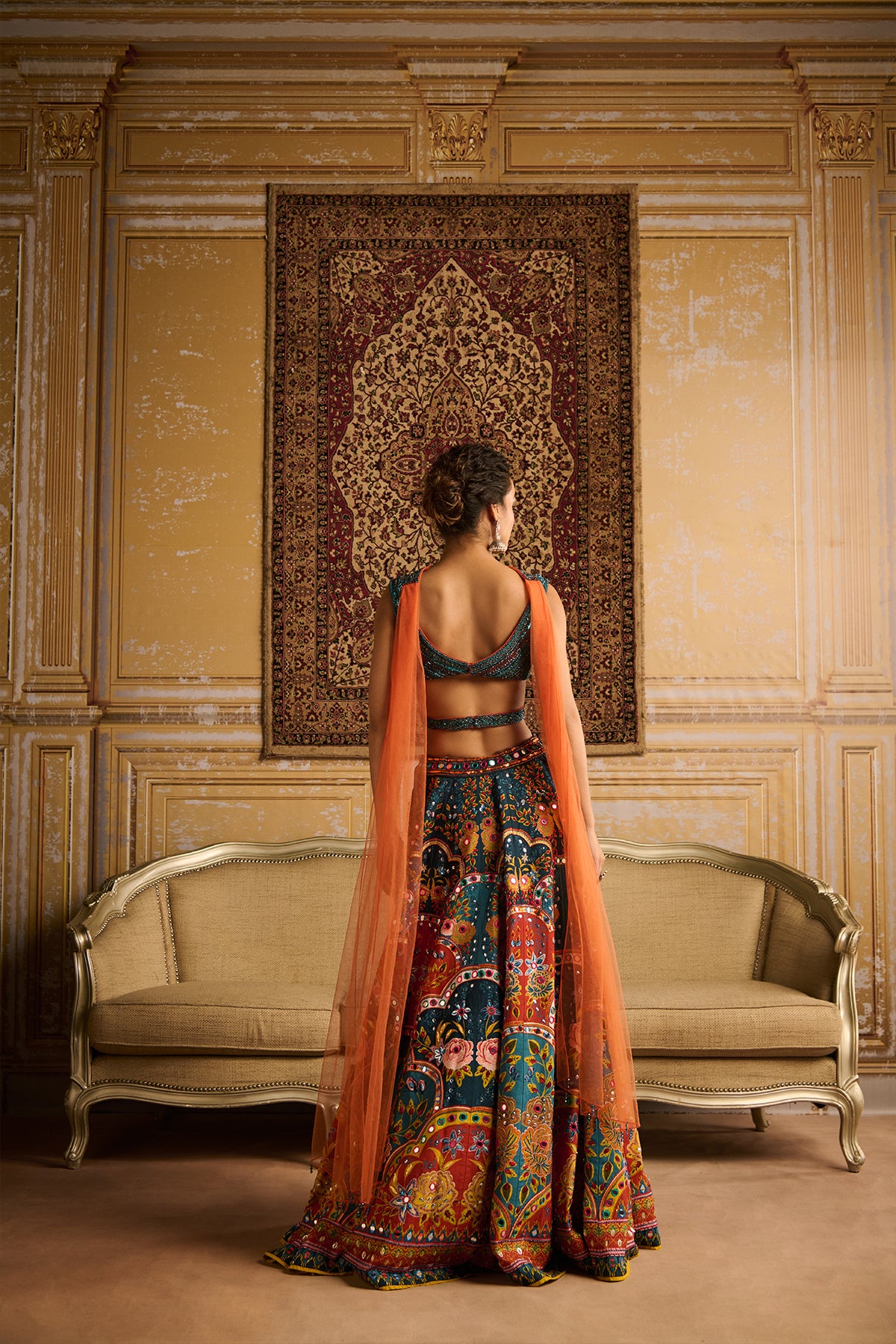 Teal embroidered blouse and Lehenga set