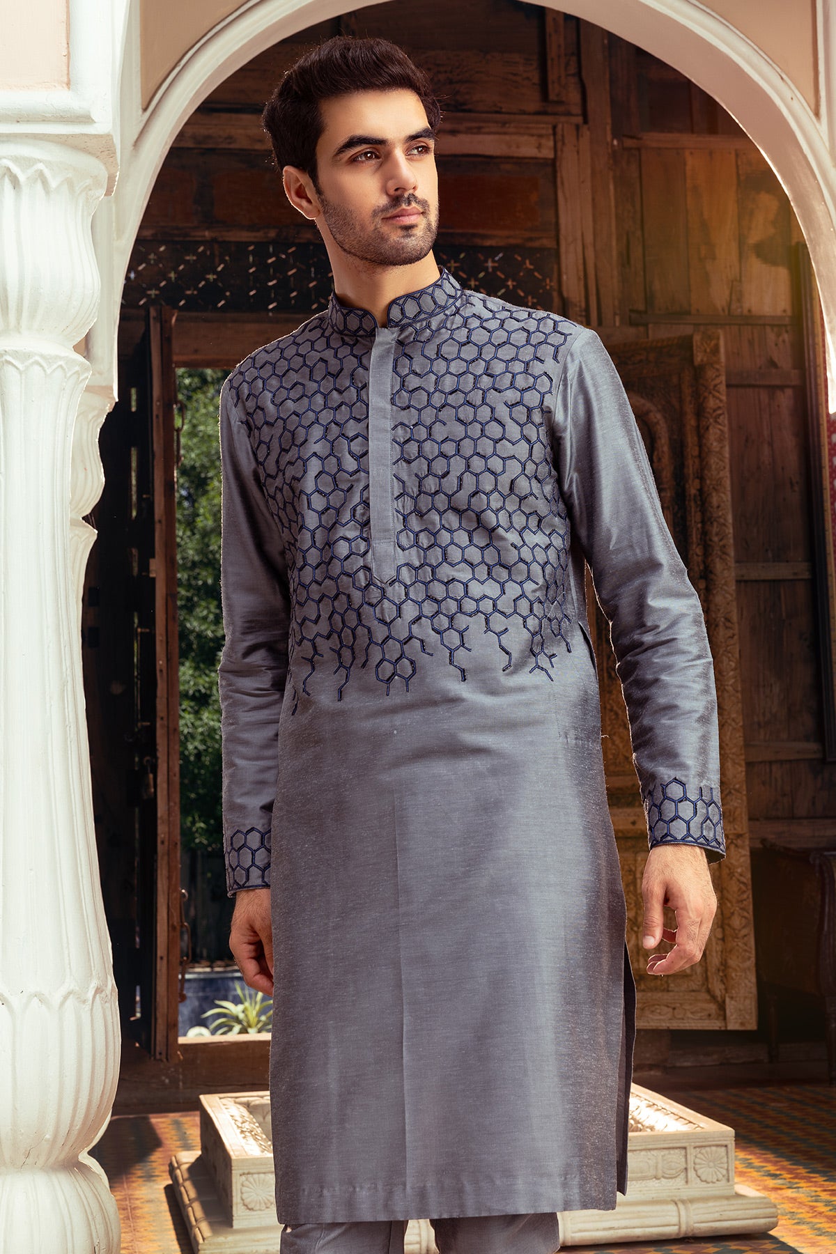 Grey Embroidered Kurta & Pants