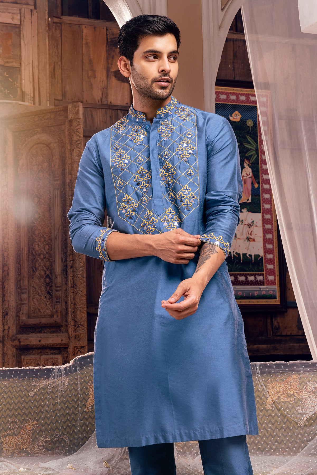 Indigo Blue Embroidered Kurta & Pants