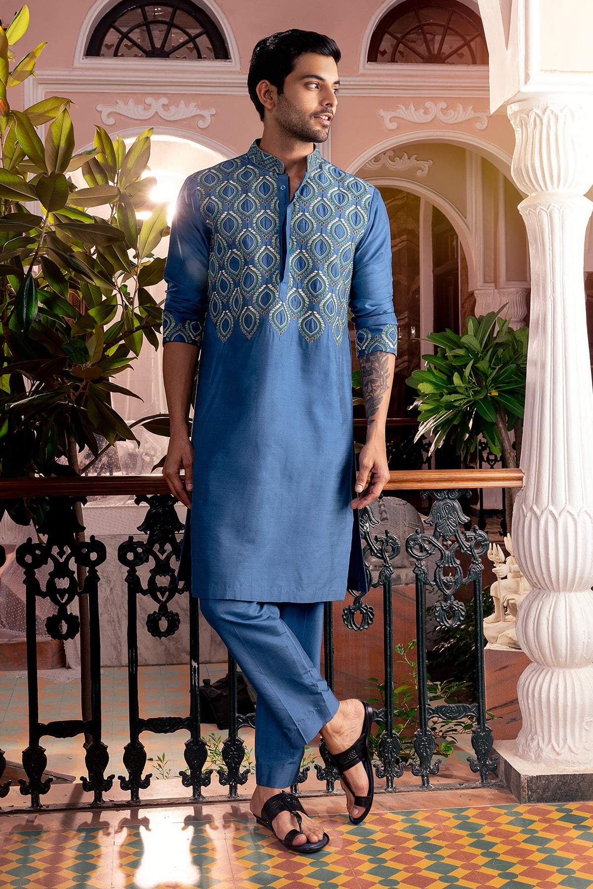 Indigo Blue Embroidered Kurta & Pants