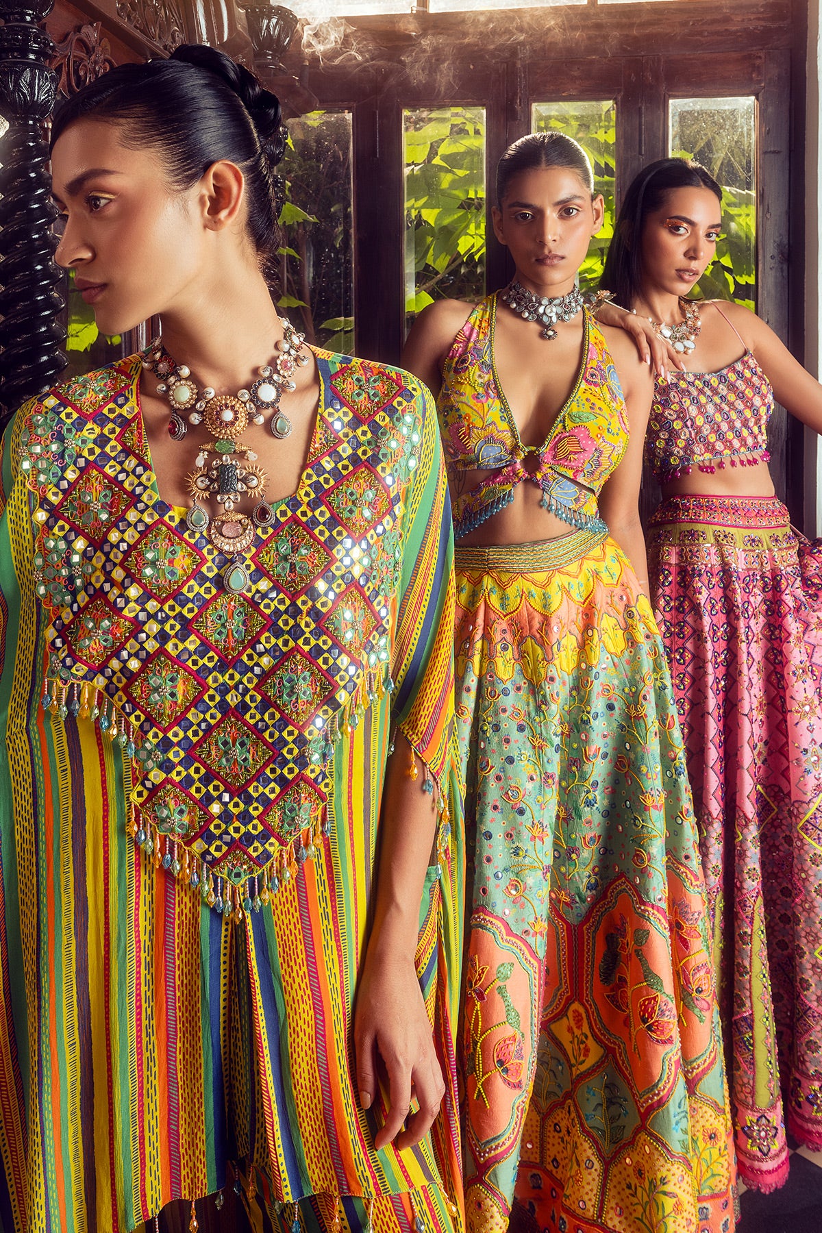 Sage Green Lotus Print & Embroidered Lehenga Set