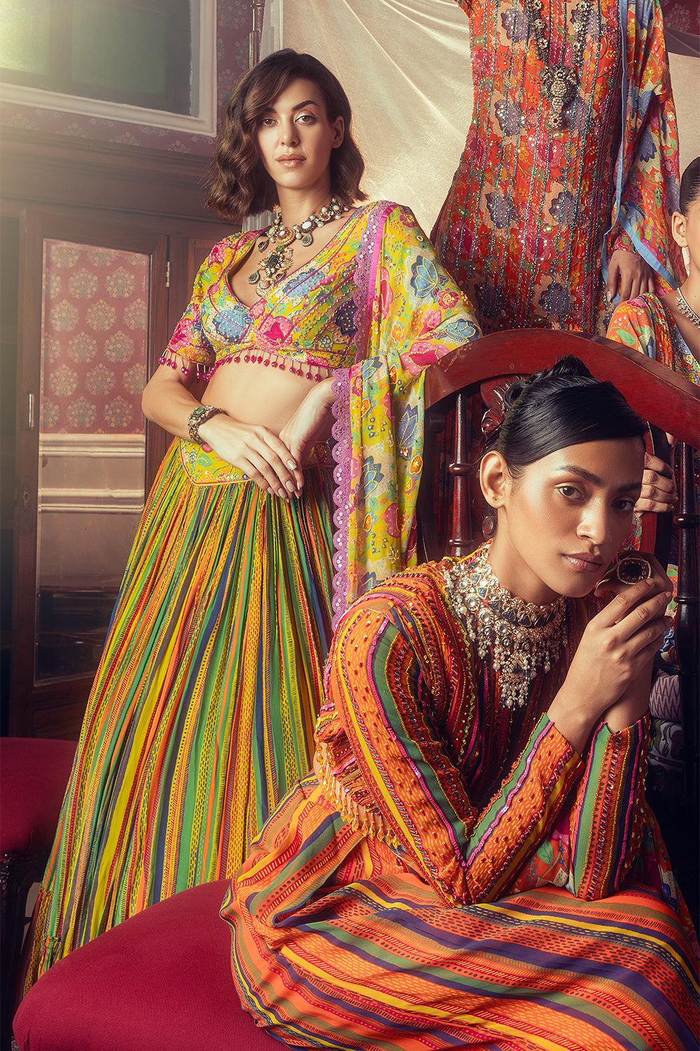 Yellow Print & Embroidered Lehenga Set