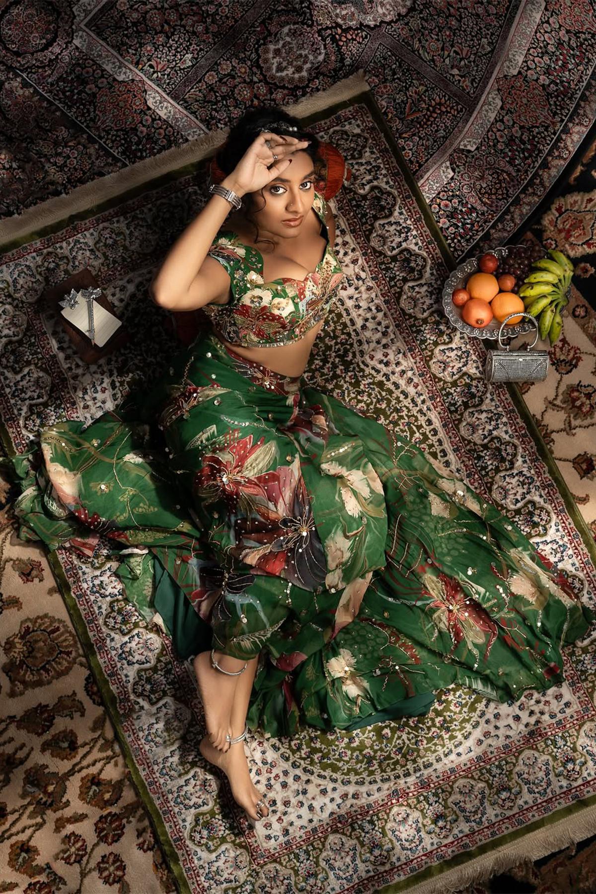 Tasha in Green Floral Print And Highlighted Lehenga Set