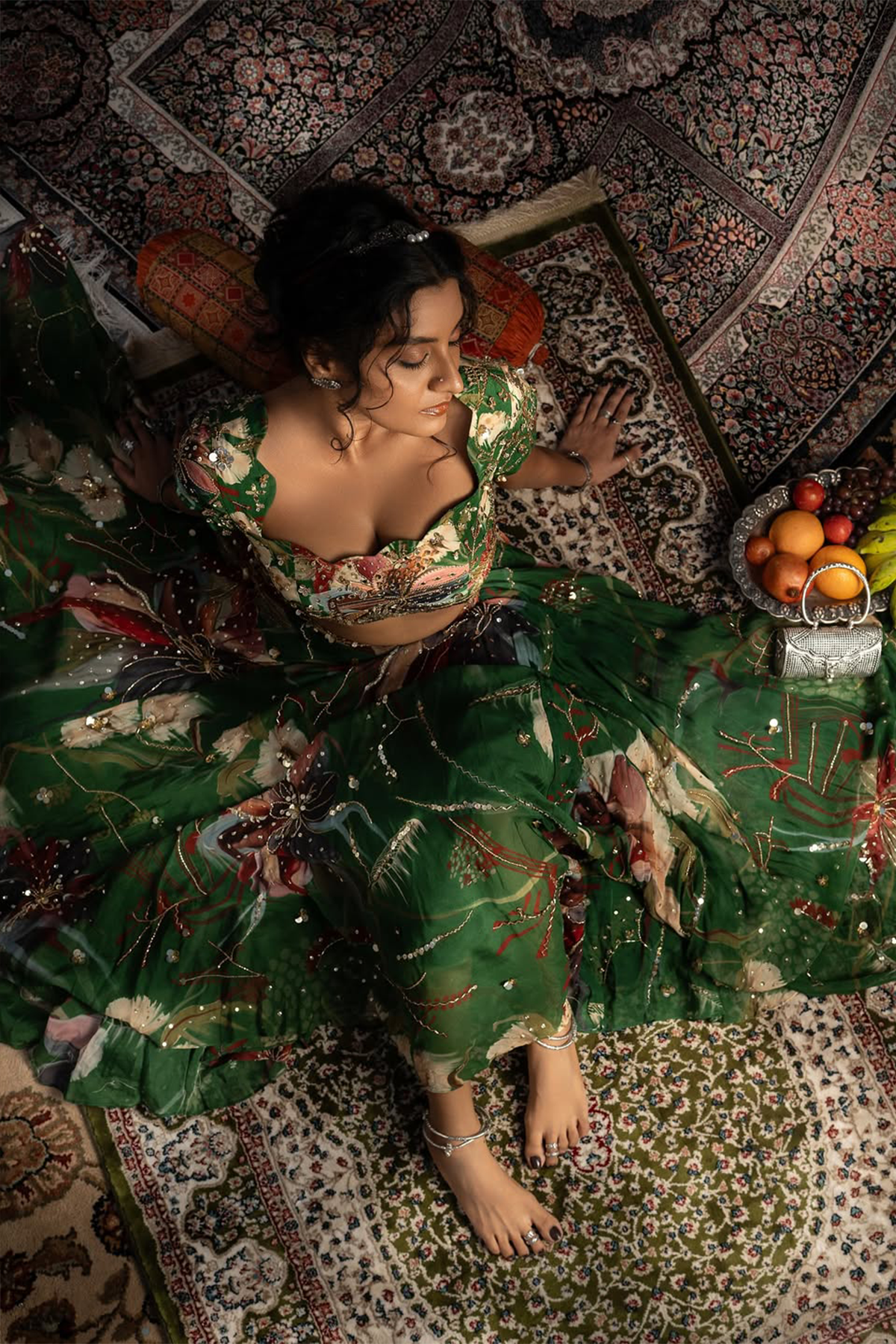 Tasha in Green Floral Print And Highlighted Lehenga Set