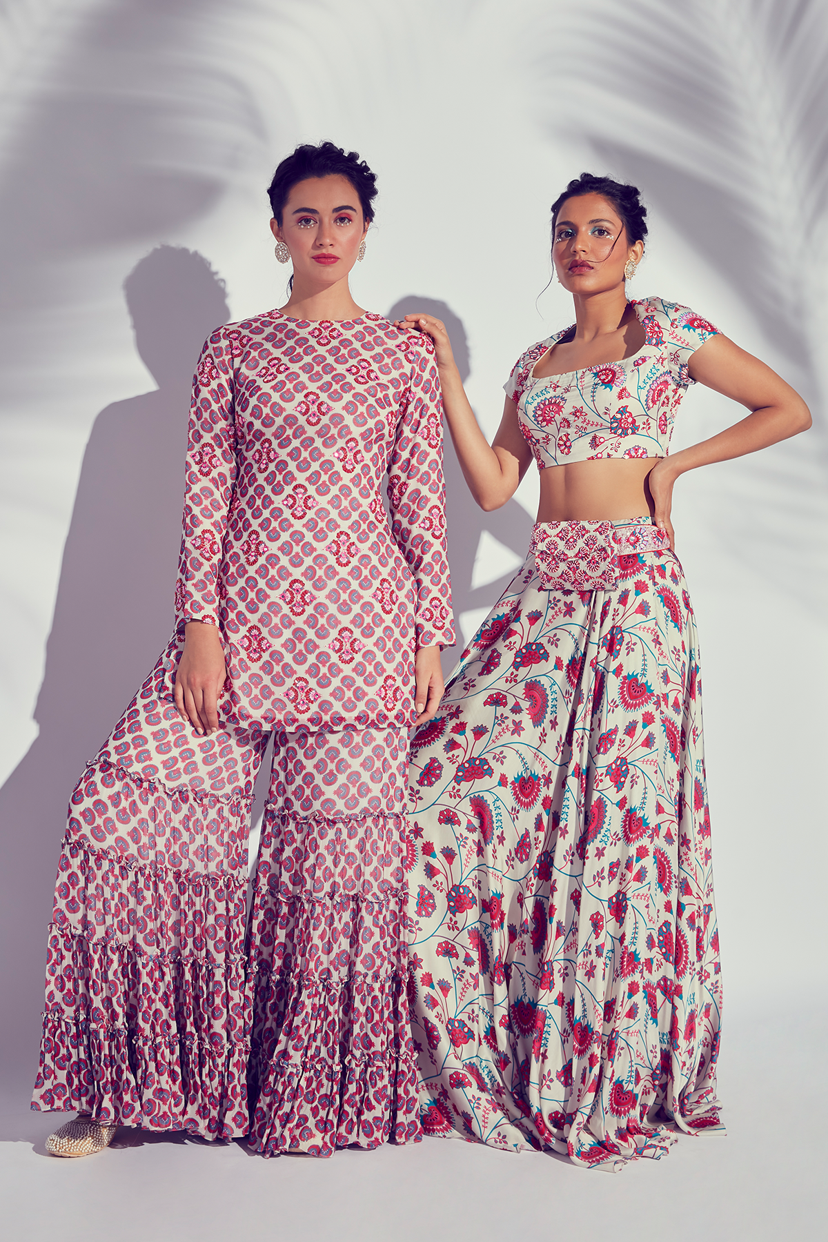 Pink Jaal Printed Lehenga With Butta Embroidered Blouse & Bag Belt