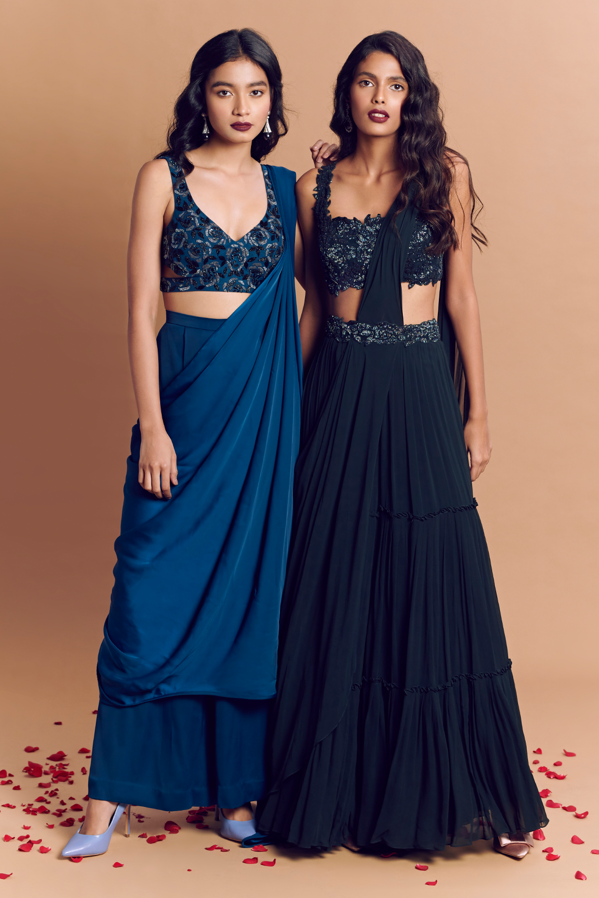 Cobalt Blue Rose Embroidered Pant Saree