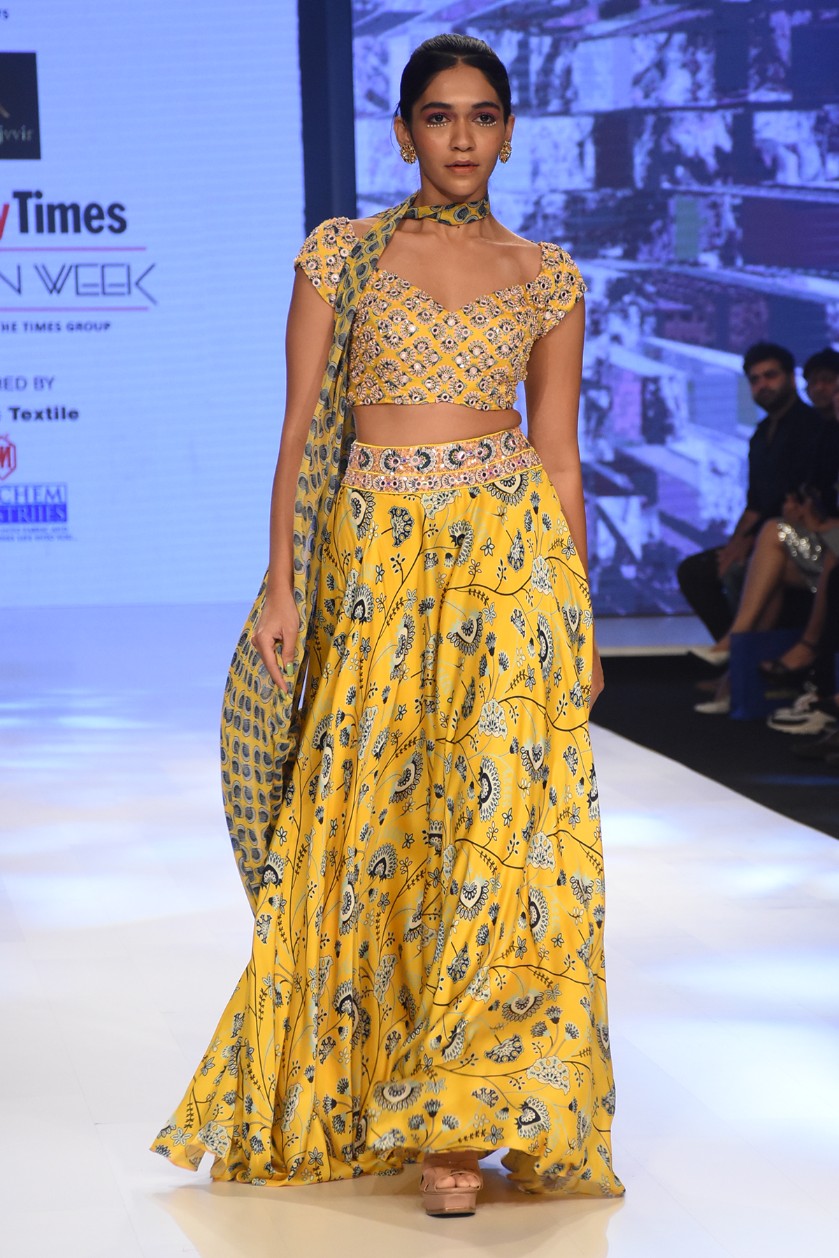 Yellow Jaal Printed Lehenga With Butta Embroidered Blouse & Dupatta