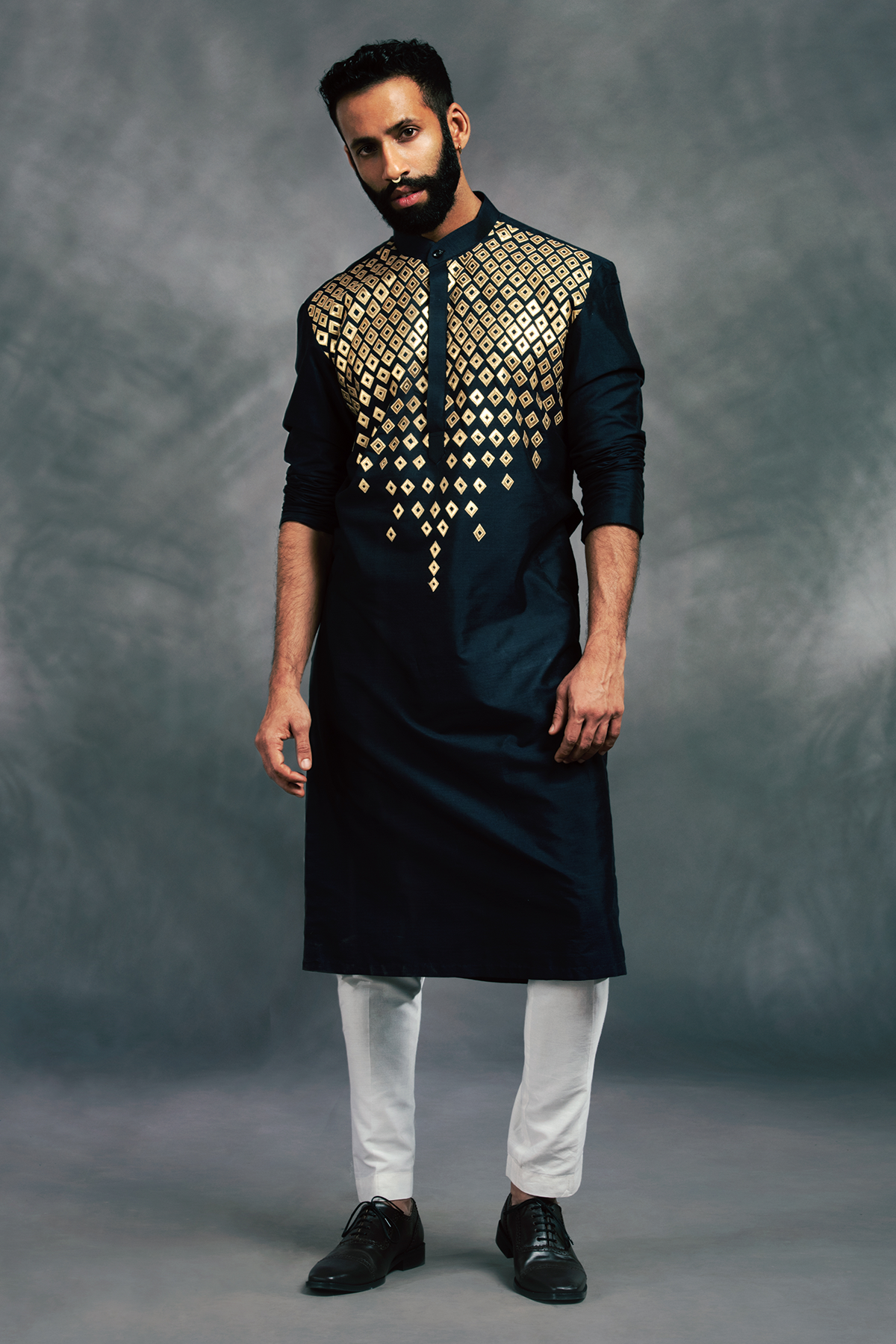 Black Leather Embroidered Kurta