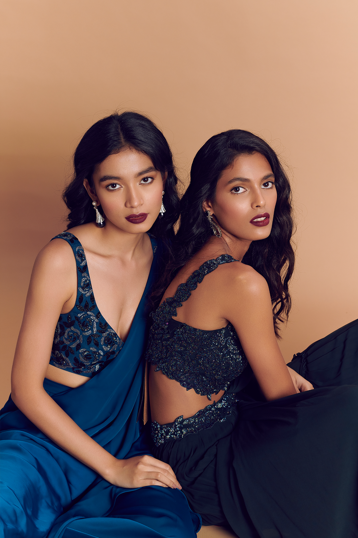 Cobalt Blue Rose Embroidered Pant Saree