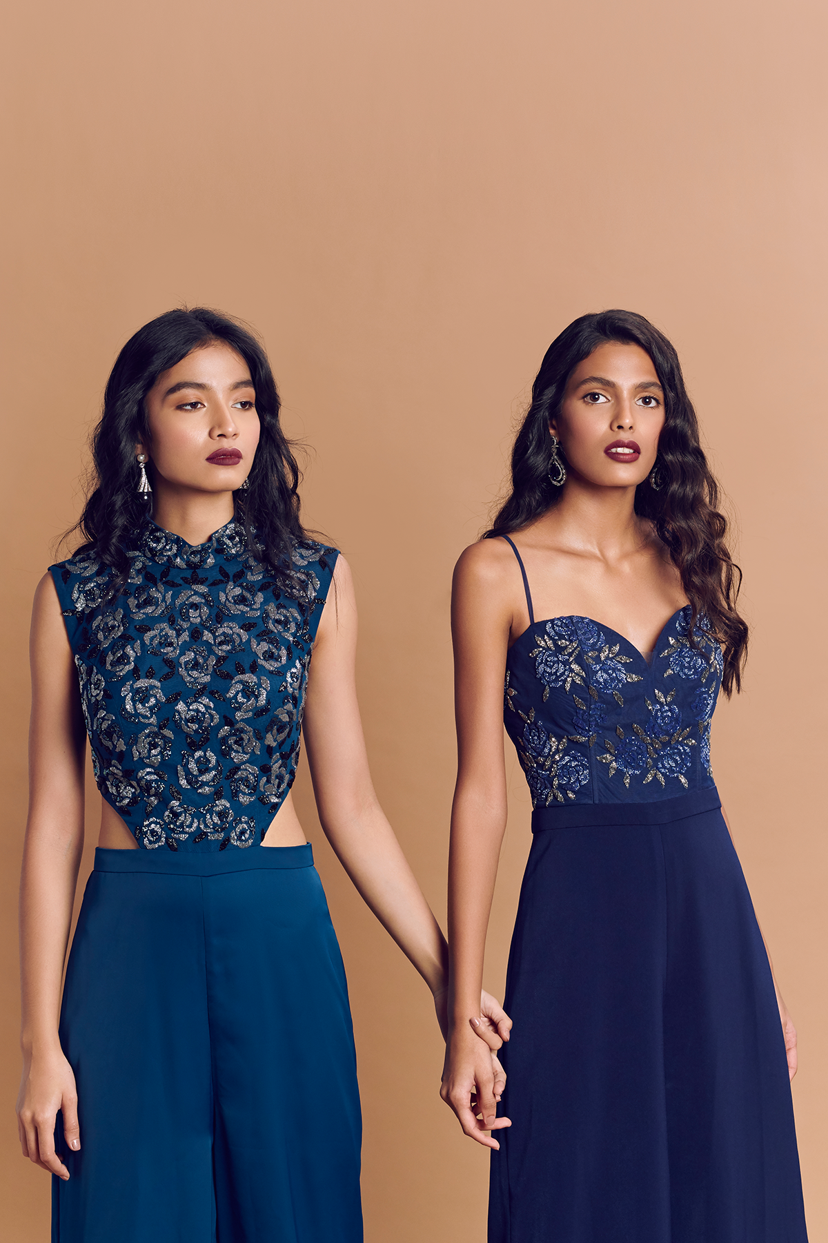 Cobalt Blue Rose Embroidered Jumpsuit