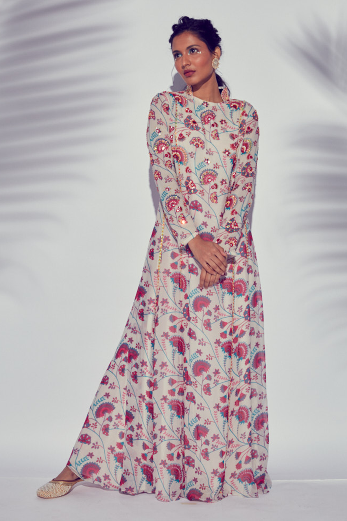 Pink Jaal Printed & Highlighted Long Kurti With Chudidar