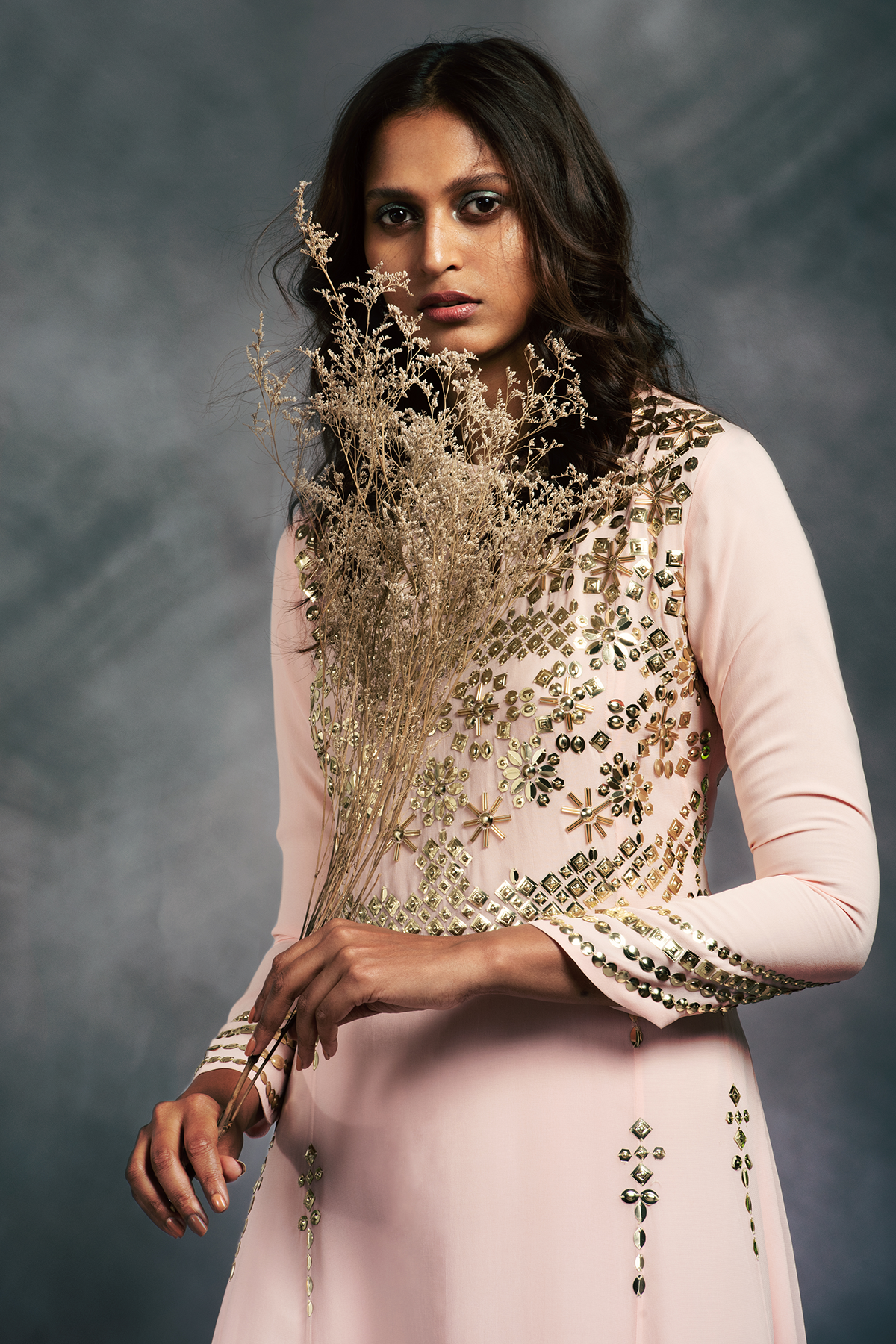 Blush Pink Floral Embroidered Anarkali and Sharara