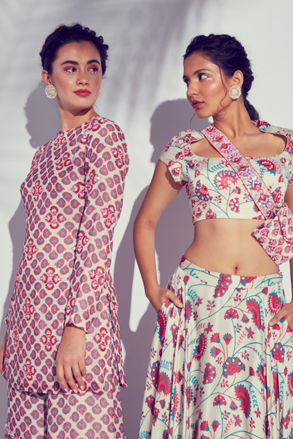 Pink Butta Printed Embroidered Kurti With Butta Printed Garara