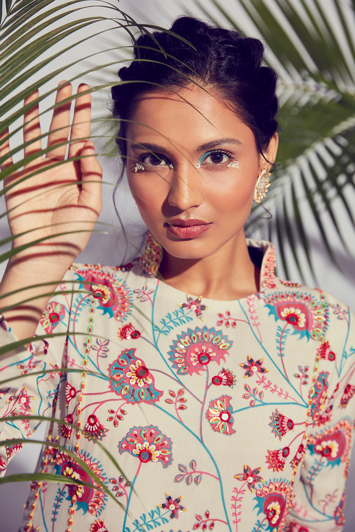 Pink Jaal Printed & Highlighted Long Kurti With Chudidar