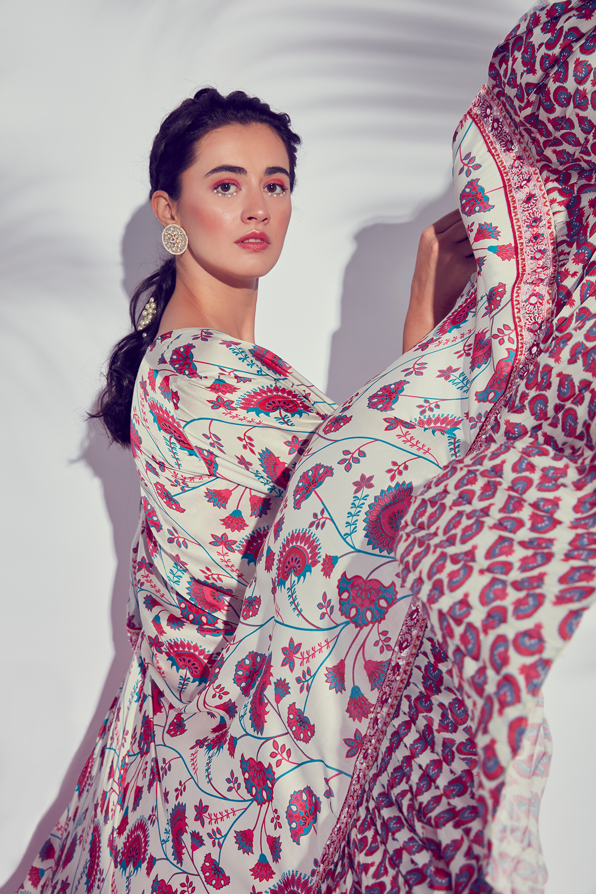 Pink Jaal Printed Jacket With Butta Embroidered Blouse & Sharara