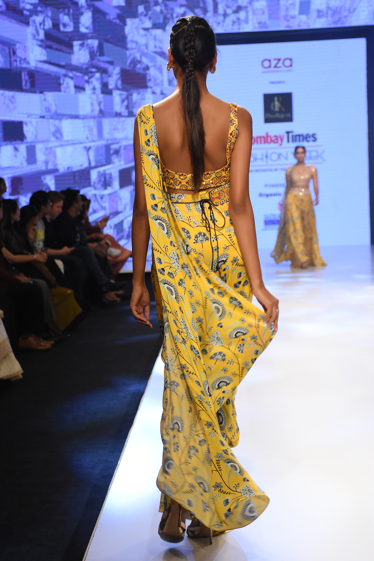 Yellow Jaal Printed Pant Saree With Butta Embroidered Blouse & Embroidered Belt