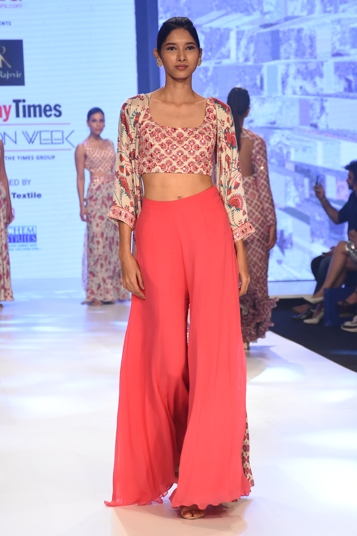 Pink Jaal Printed Jacket With Butta Embroidered Blouse & Sharara