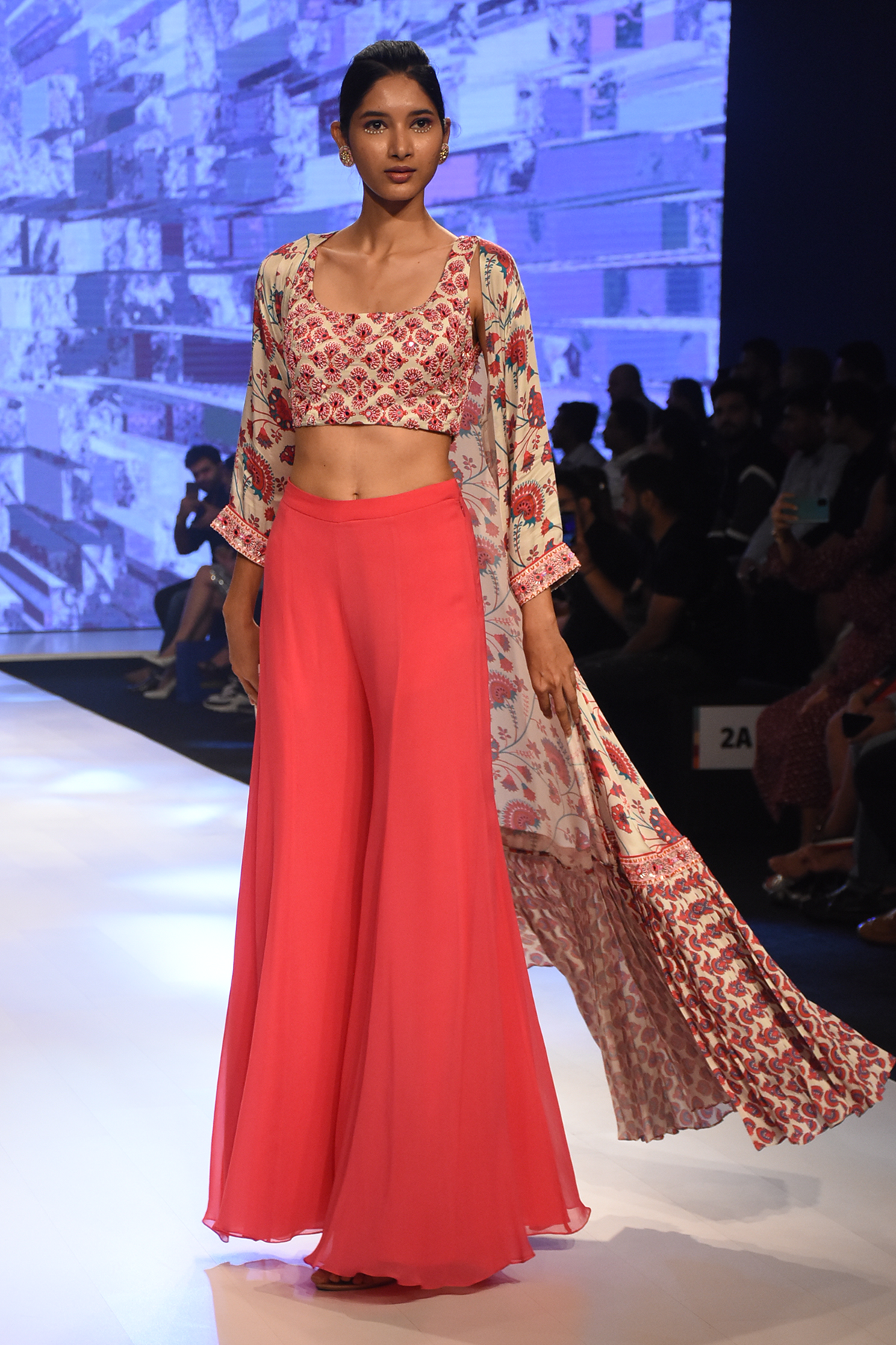 Pink Jaal Printed Jacket With Butta Embroidered Blouse & Sharara