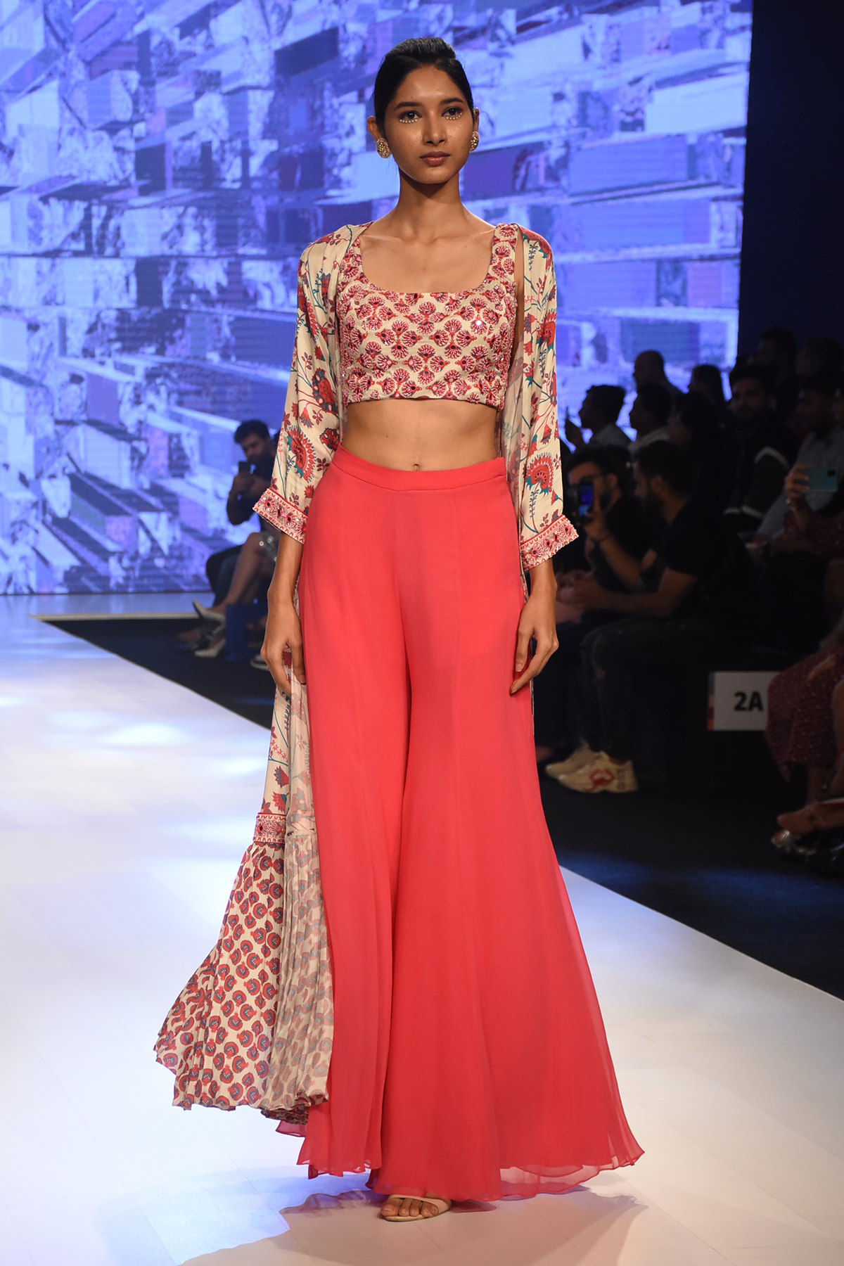 Pink Jaal Printed Jacket With Butta Embroidered Blouse & Sharara