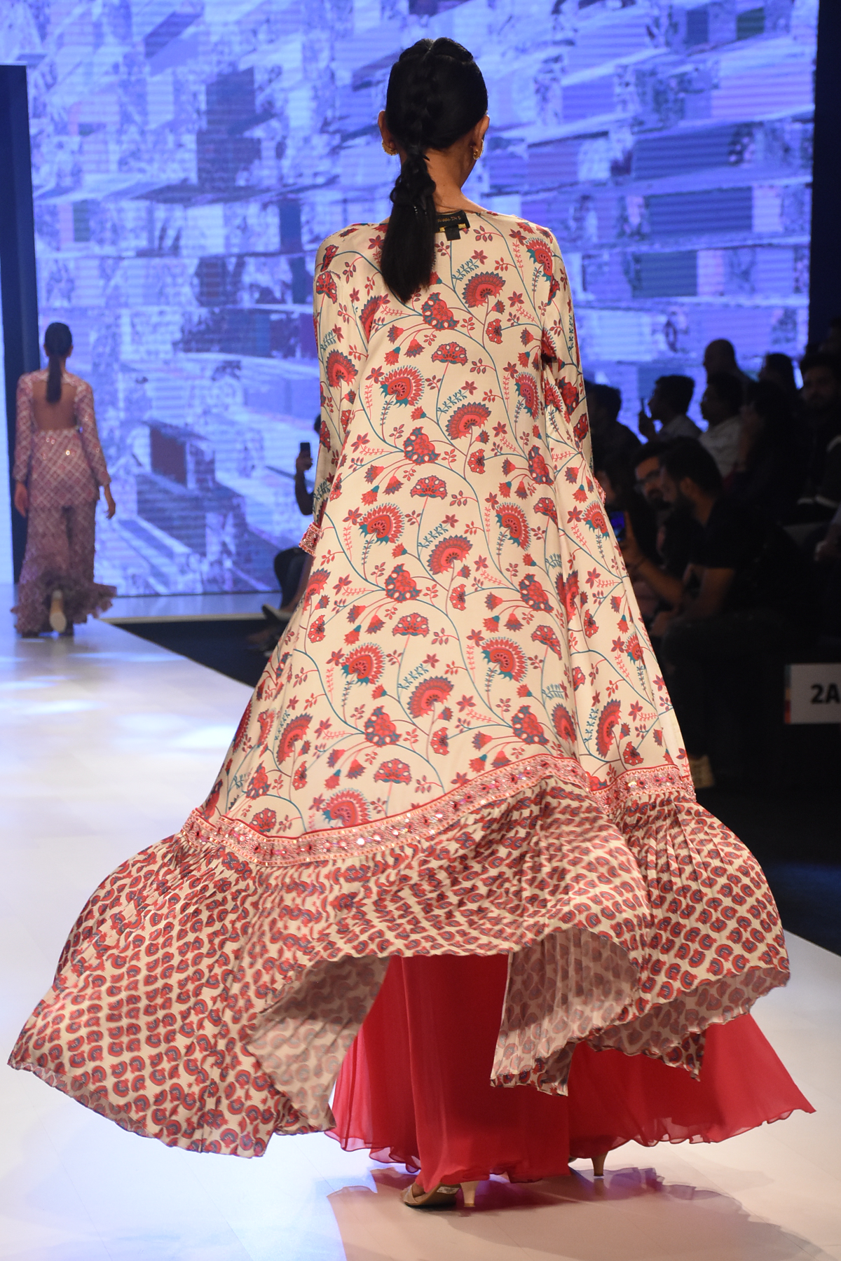 Pink Jaal Printed Jacket With Butta Embroidered Blouse & Sharara