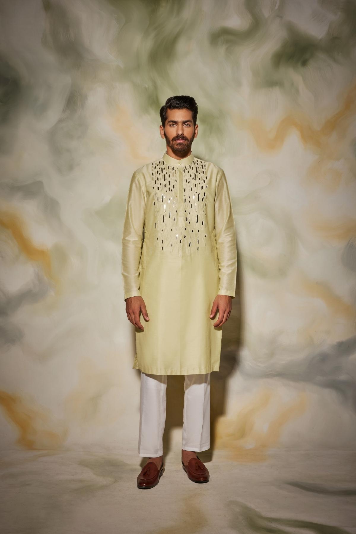 Mint Green Self Embroidered Kurta