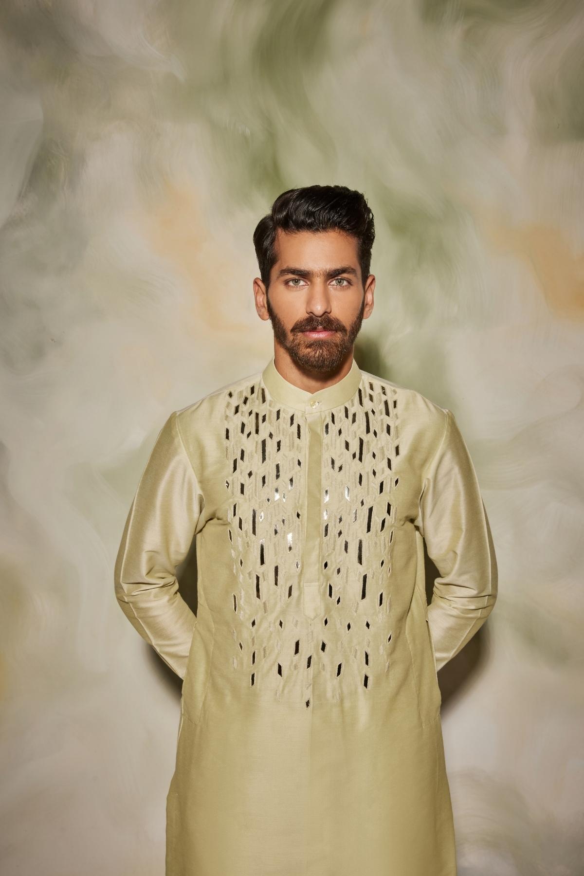 Mint Green Self Embroidered Kurta