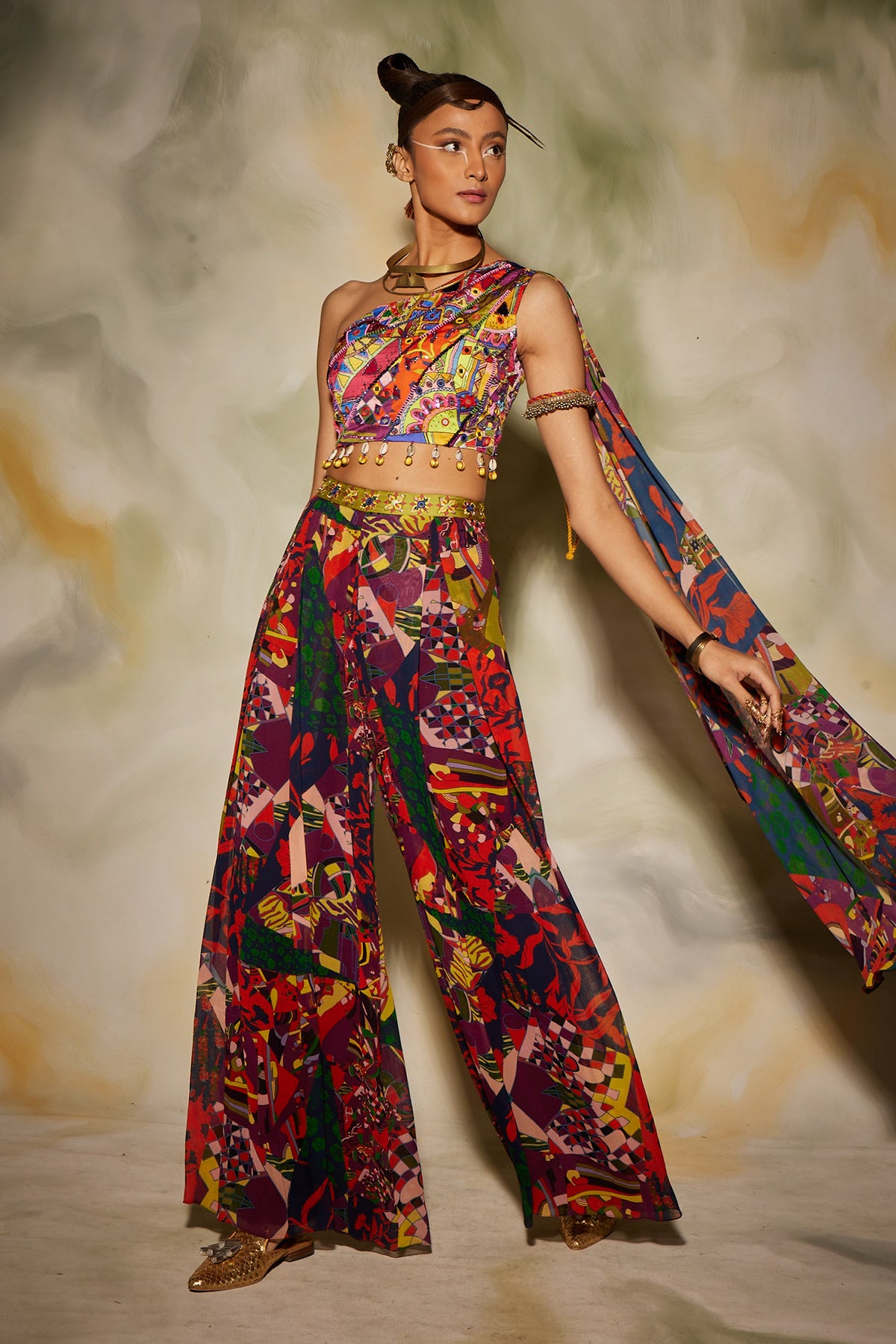 Purple One Off Shoulder Crop Top & Pant Set