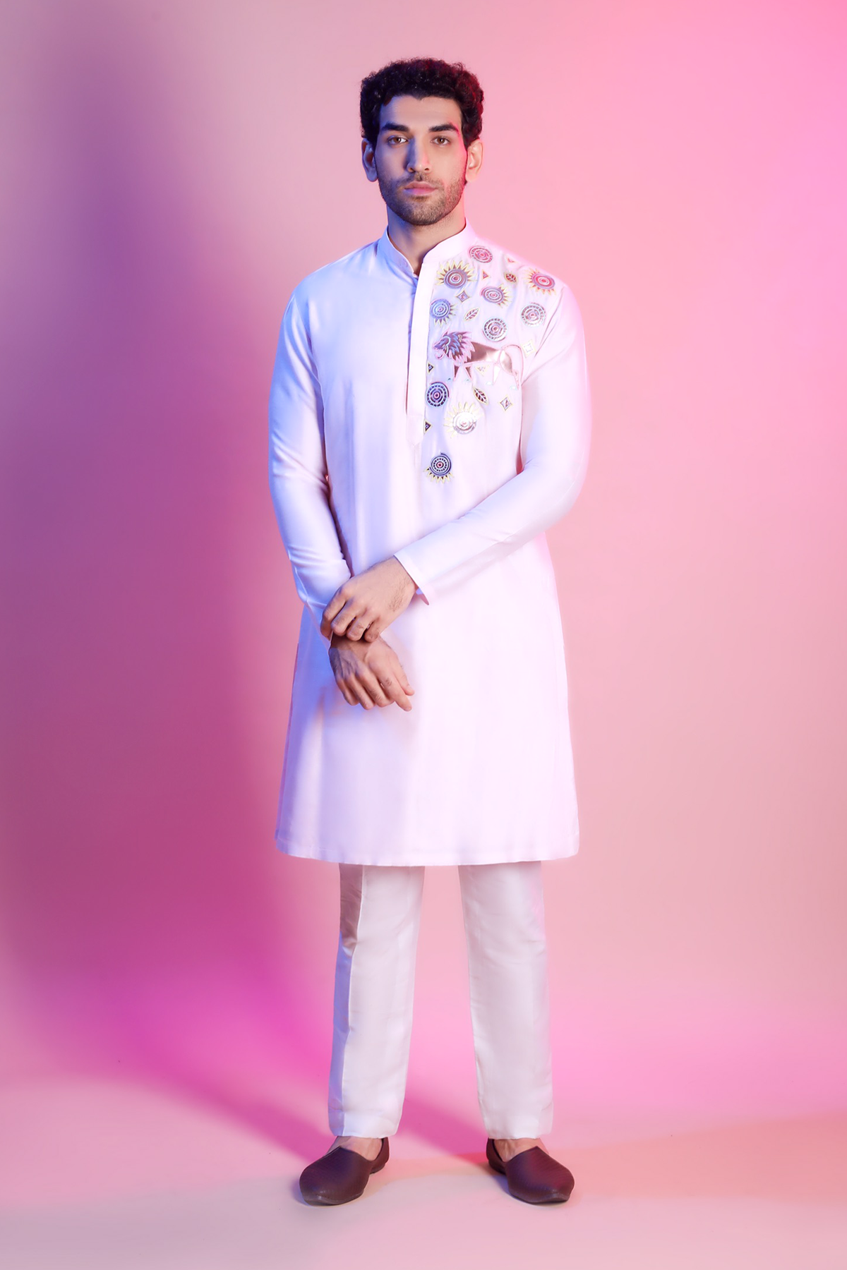 Blush Pink Acrylic lion Embroidered Kurta