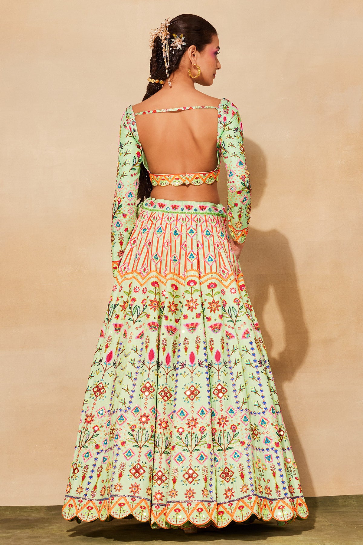 MINT GREEN PRINT & EMBROIDERED LEHENGA SET