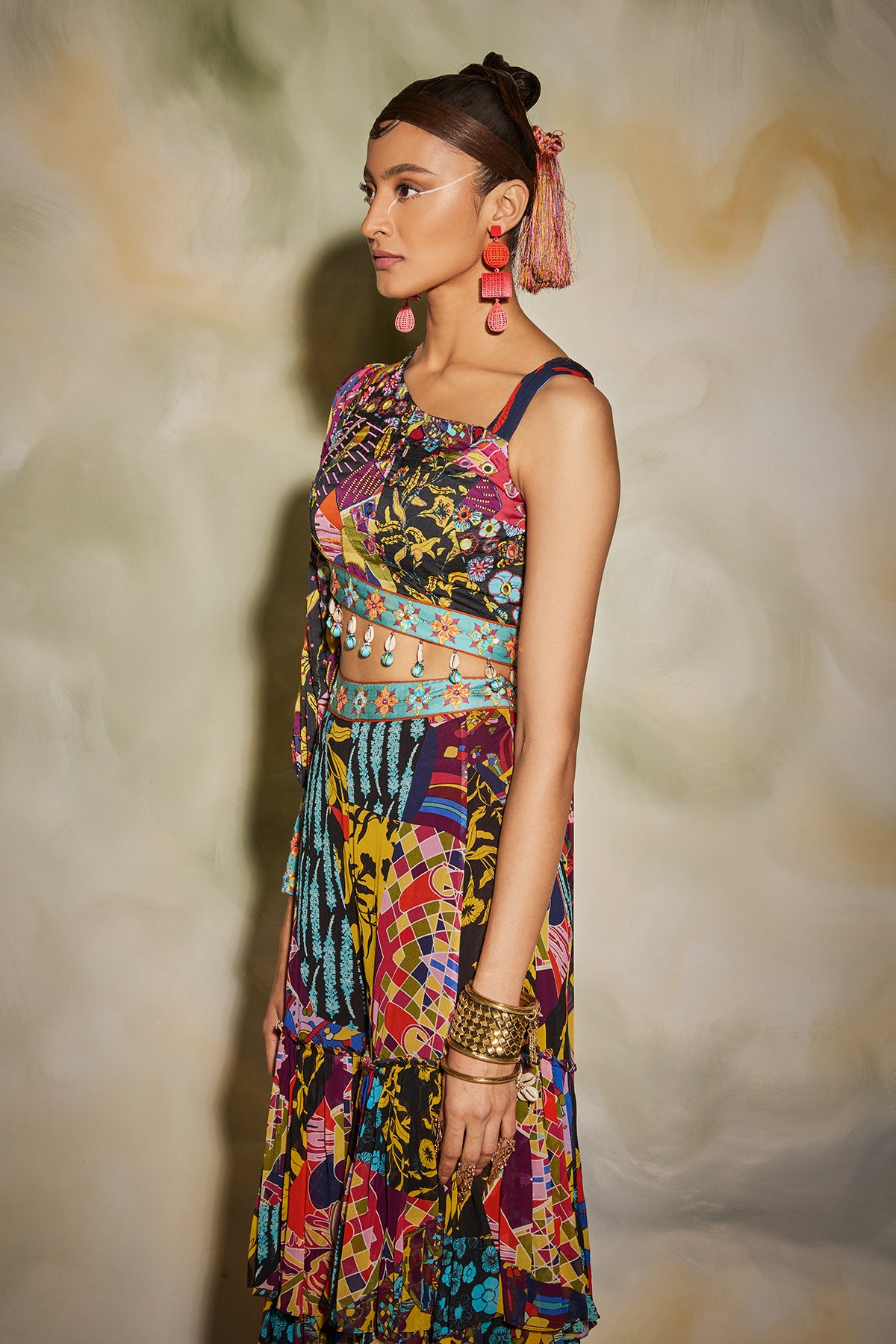 Yellow One Off Shoulder Crop Top & Pant Set