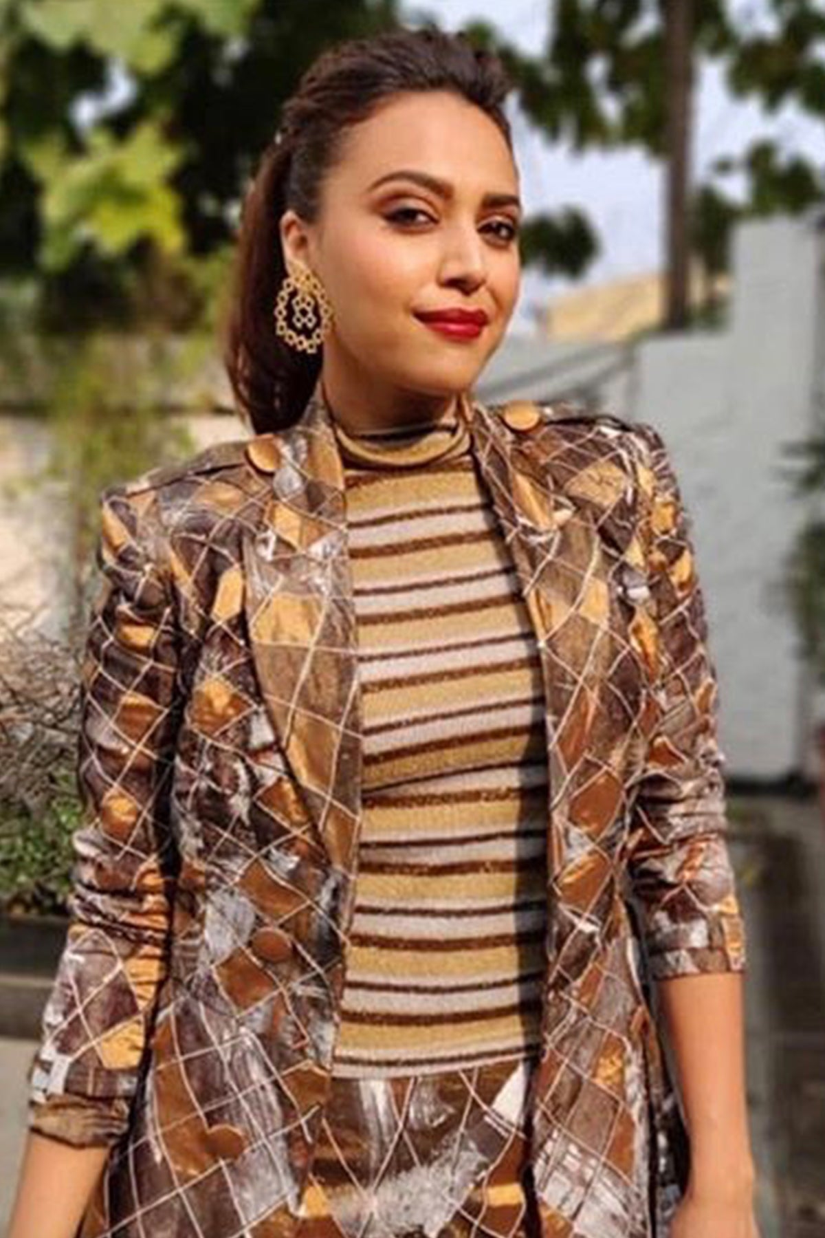 Swara Bhaskar in Skewed Highlighted Trench Coat & Pants
