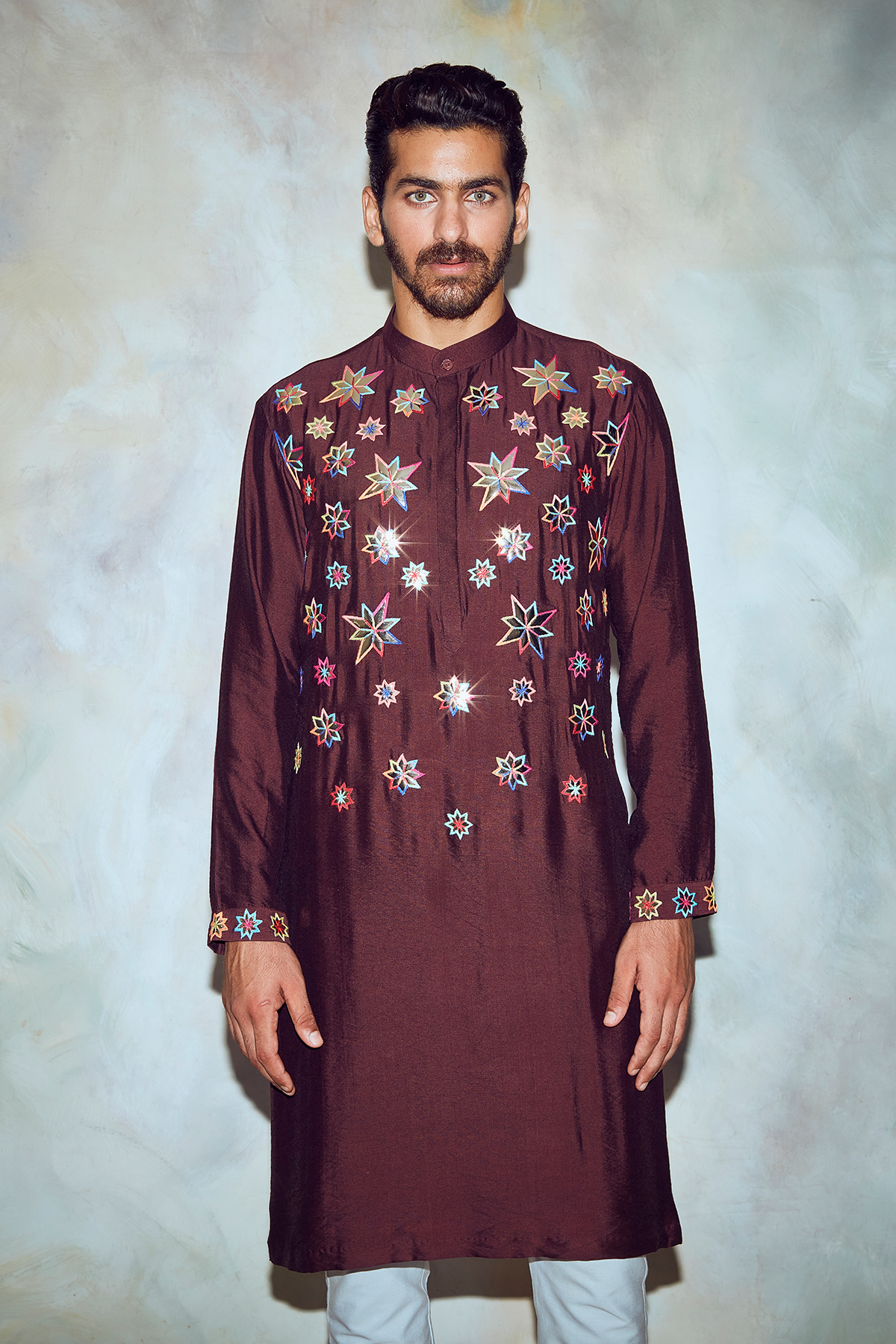 Brown Star Embroidered Kurta