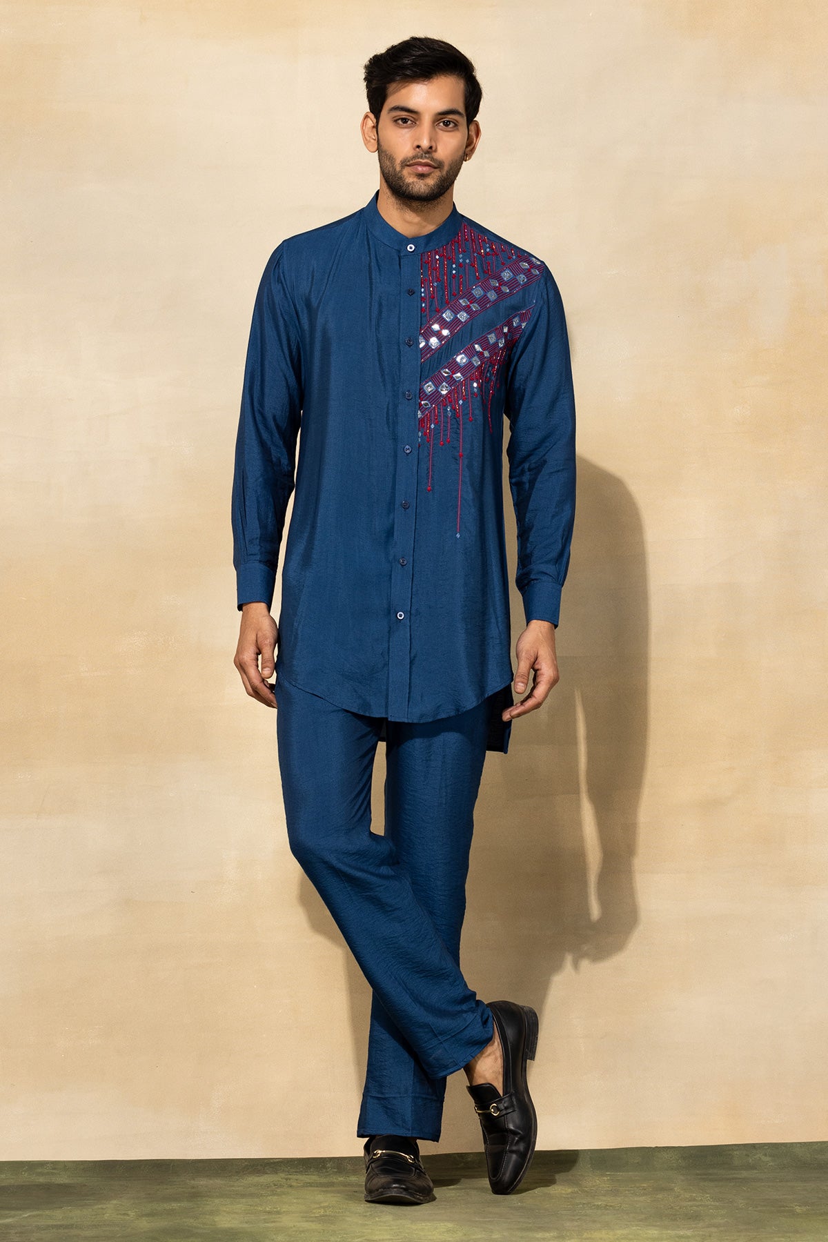 INDIGO BLUE MIX EMBROIDERED KURTA SHIRT