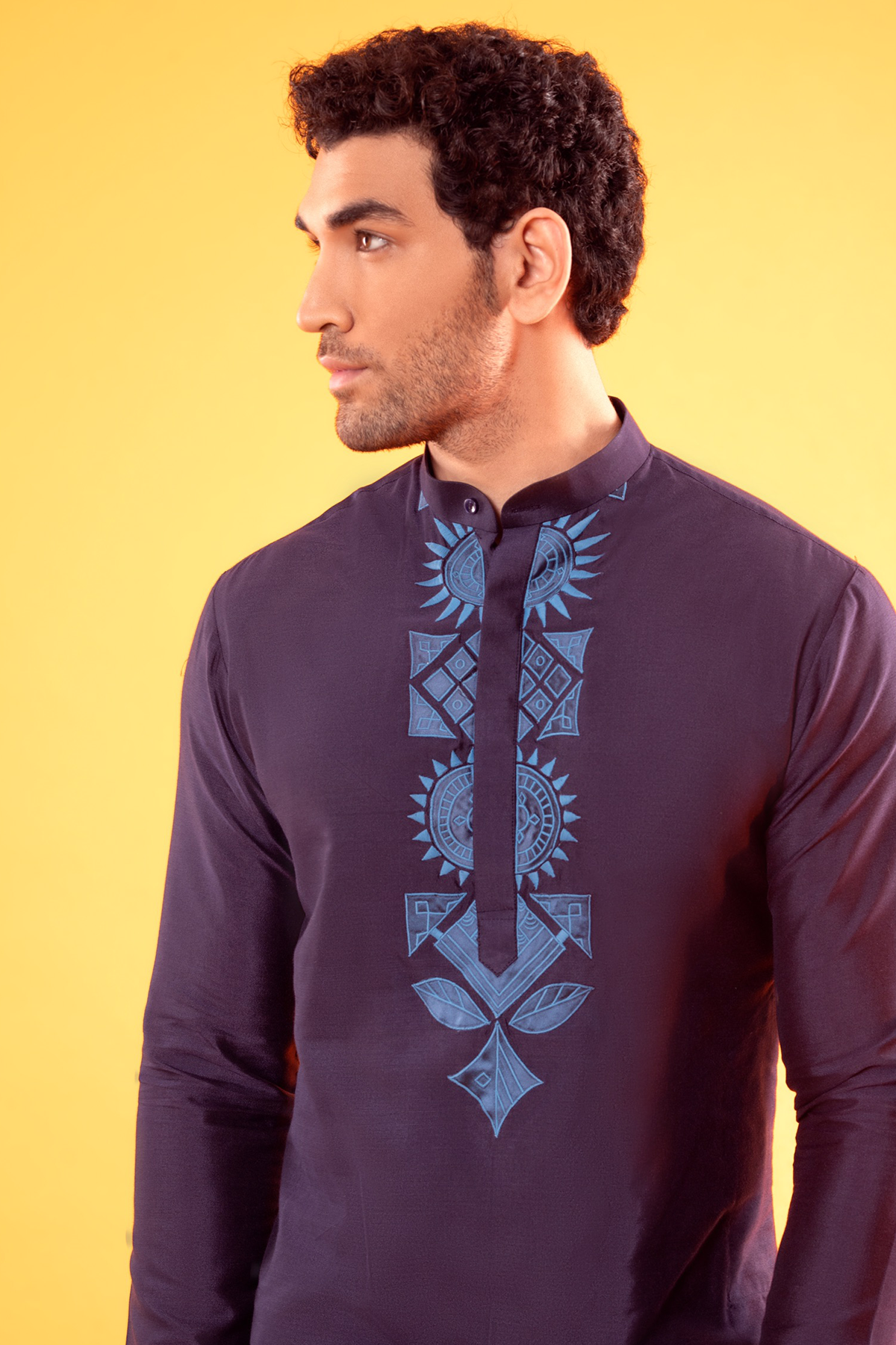 Navy Blue Thread Embroidered Kurta